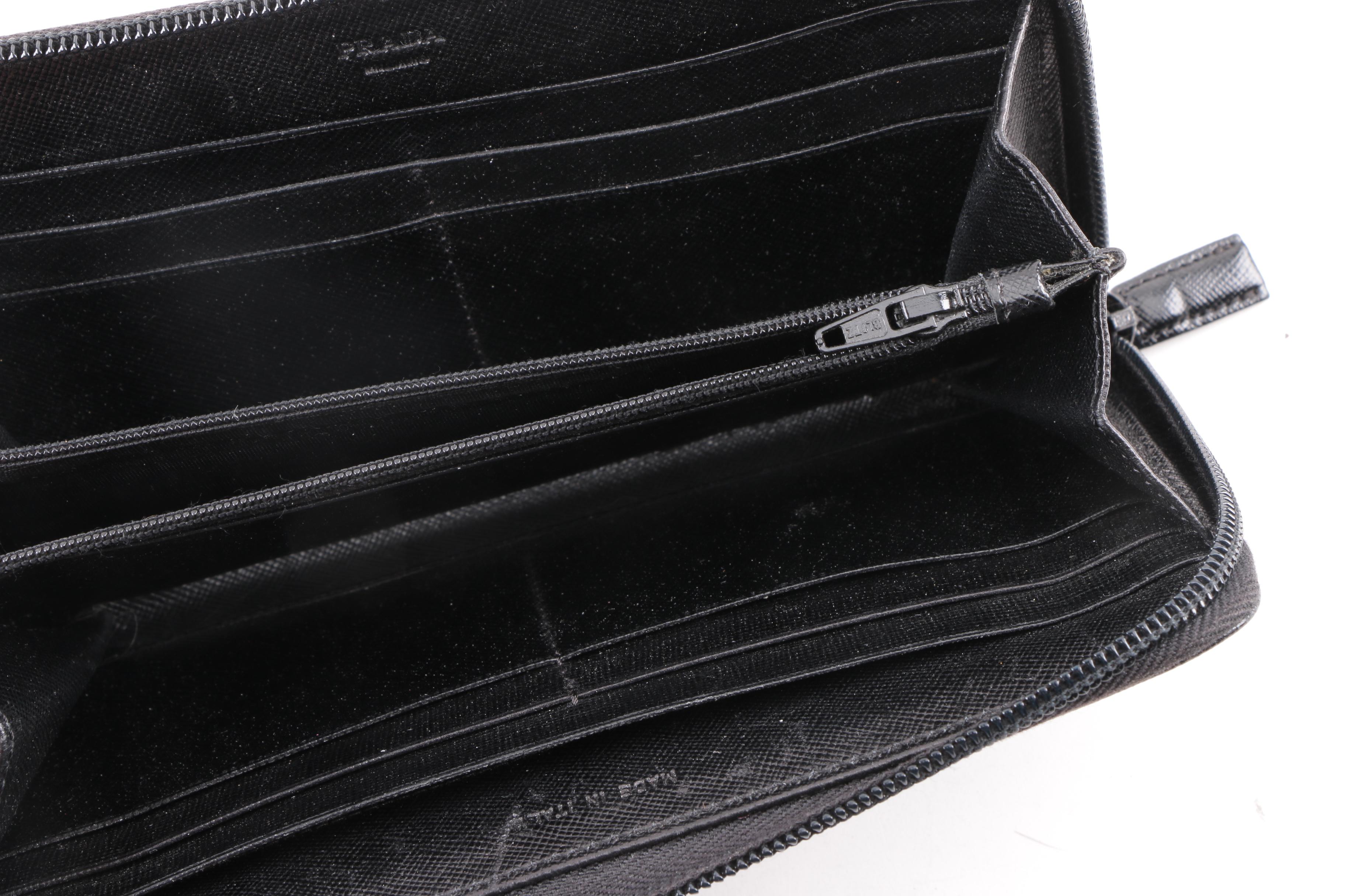 Prada Black Saffiano Leather Full-Zip Wallet