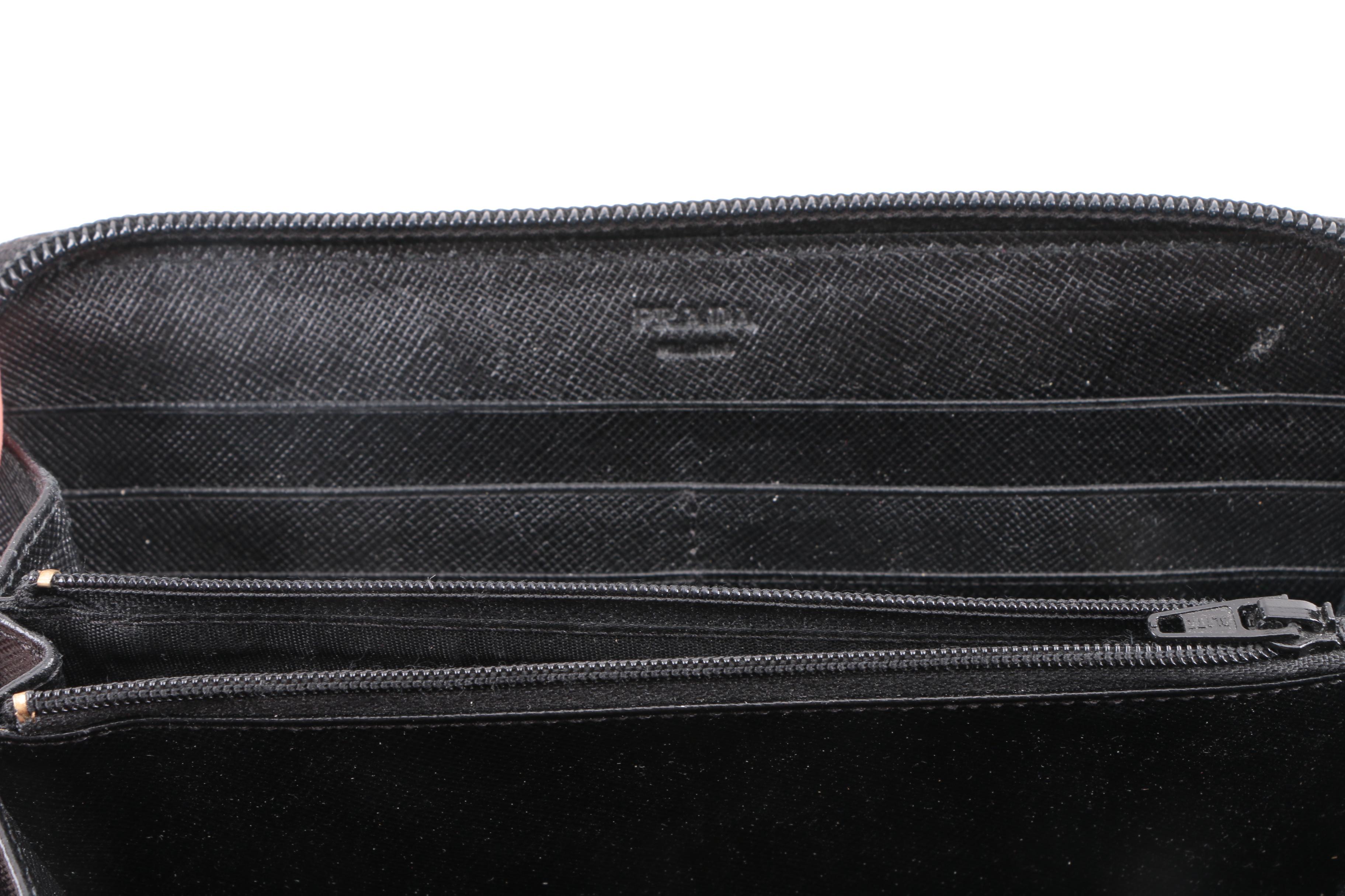 Prada Black Saffiano Leather Full-Zip Wallet