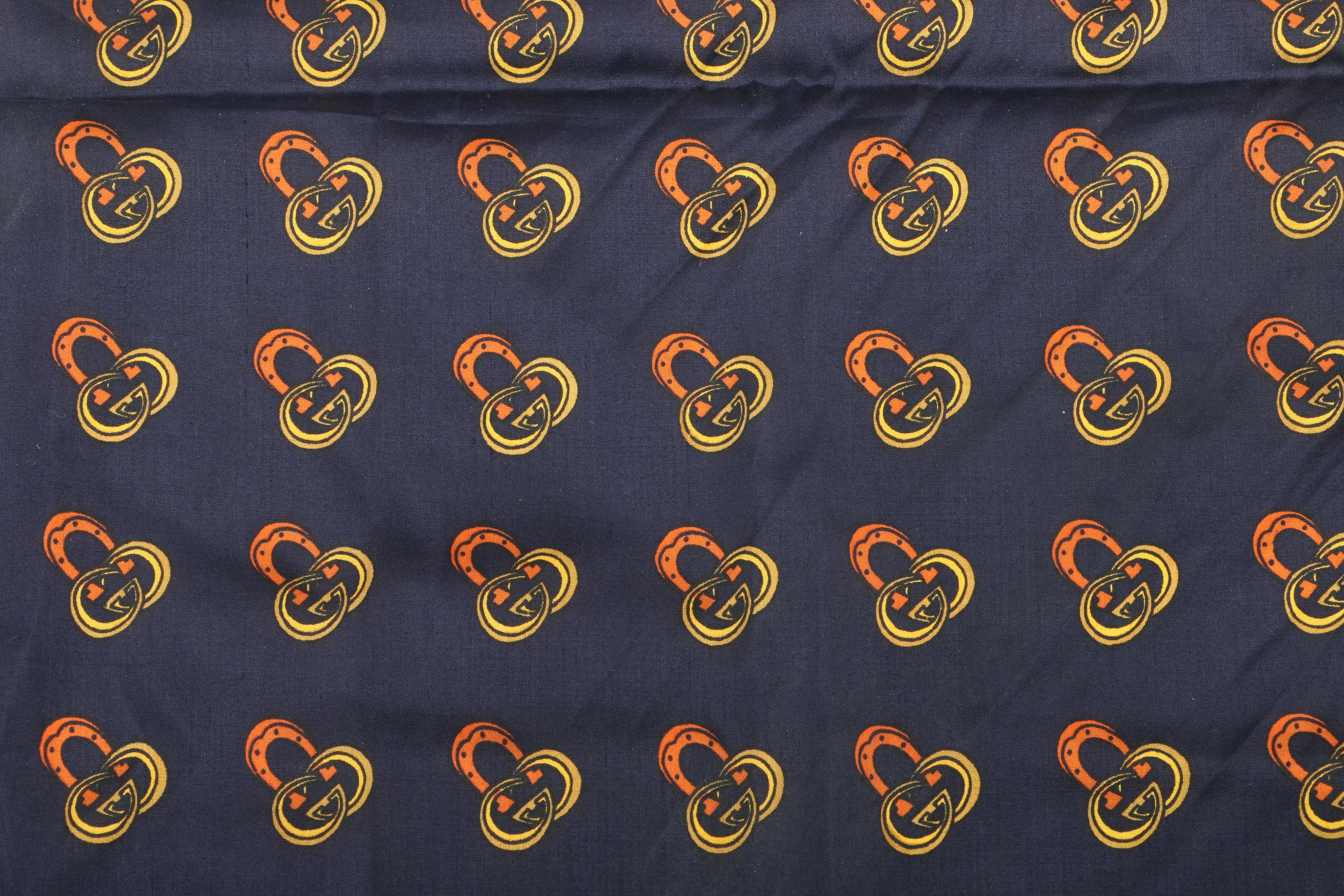 1970s Vintage Gucci Horseshoe Print Silk Scarf
