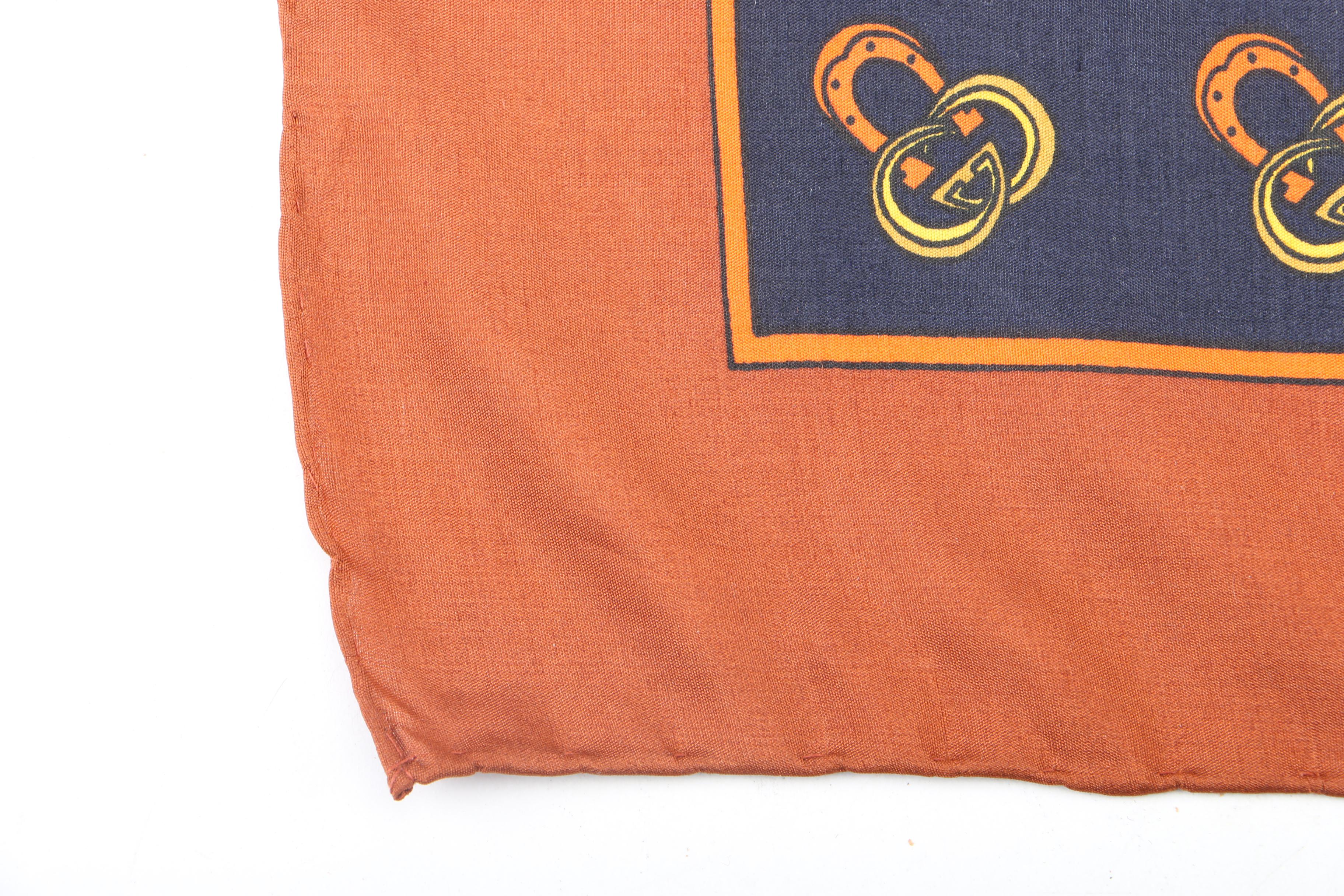 1970s Vintage Gucci Horseshoe Print Silk Scarf
