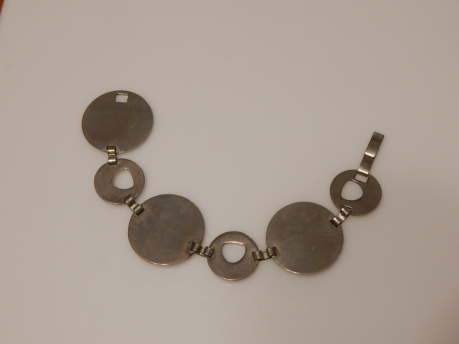 Sterling Silver Large Disc Link Aztec Bracelet
