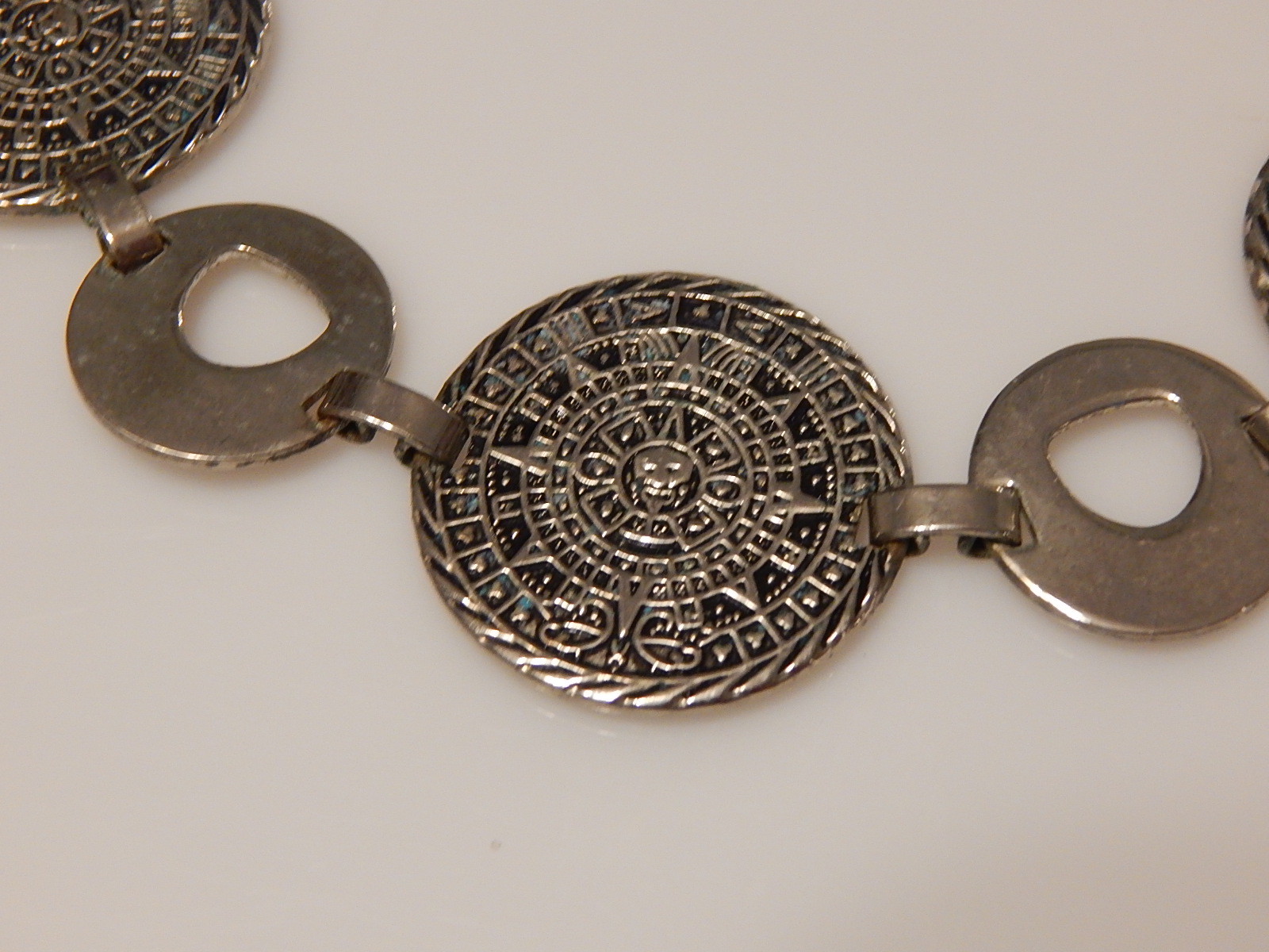 Sterling Silver Large Disc Link Aztec Bracelet