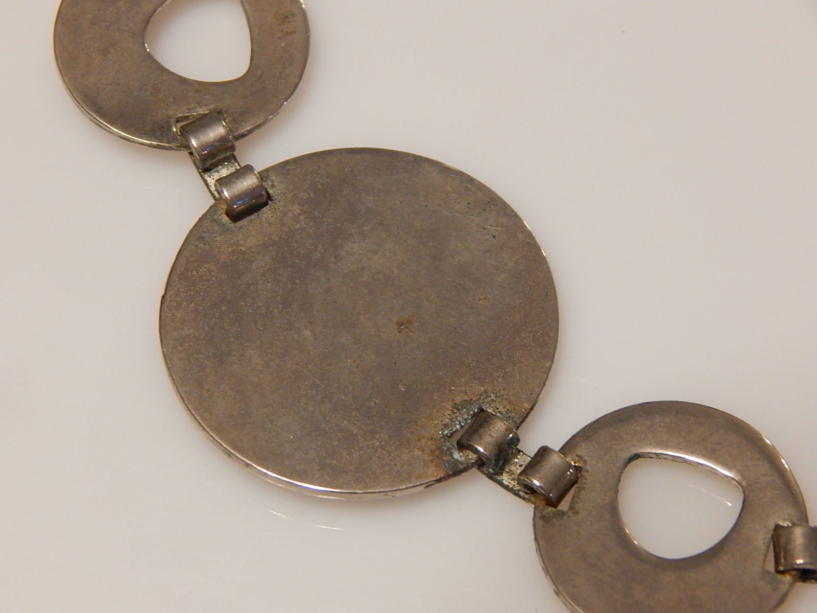 Sterling Silver Large Disc Link Aztec Bracelet