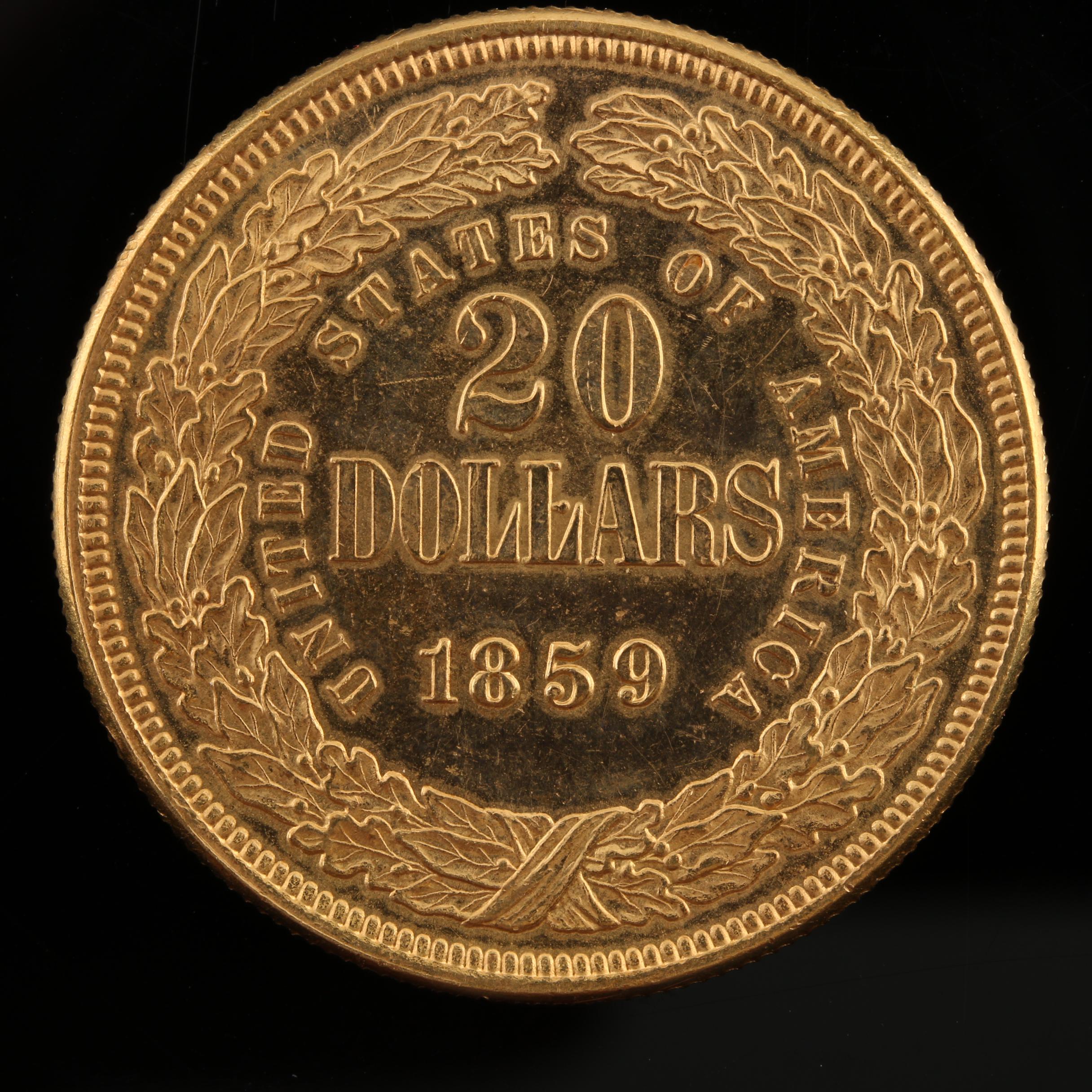 Replica of an 1859 Liberty Seated Gold $20 Double Eagle Pattern Coin