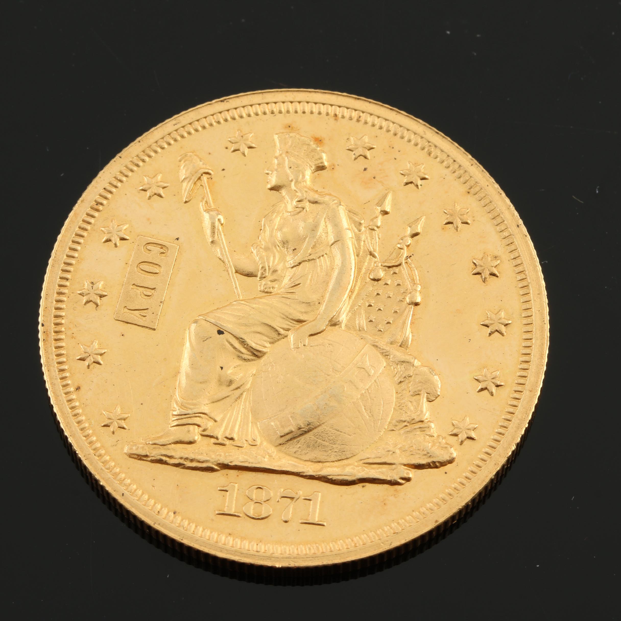 Gold Replica of an 1871 Liberty Seated Dollar Pattern Proof Coin