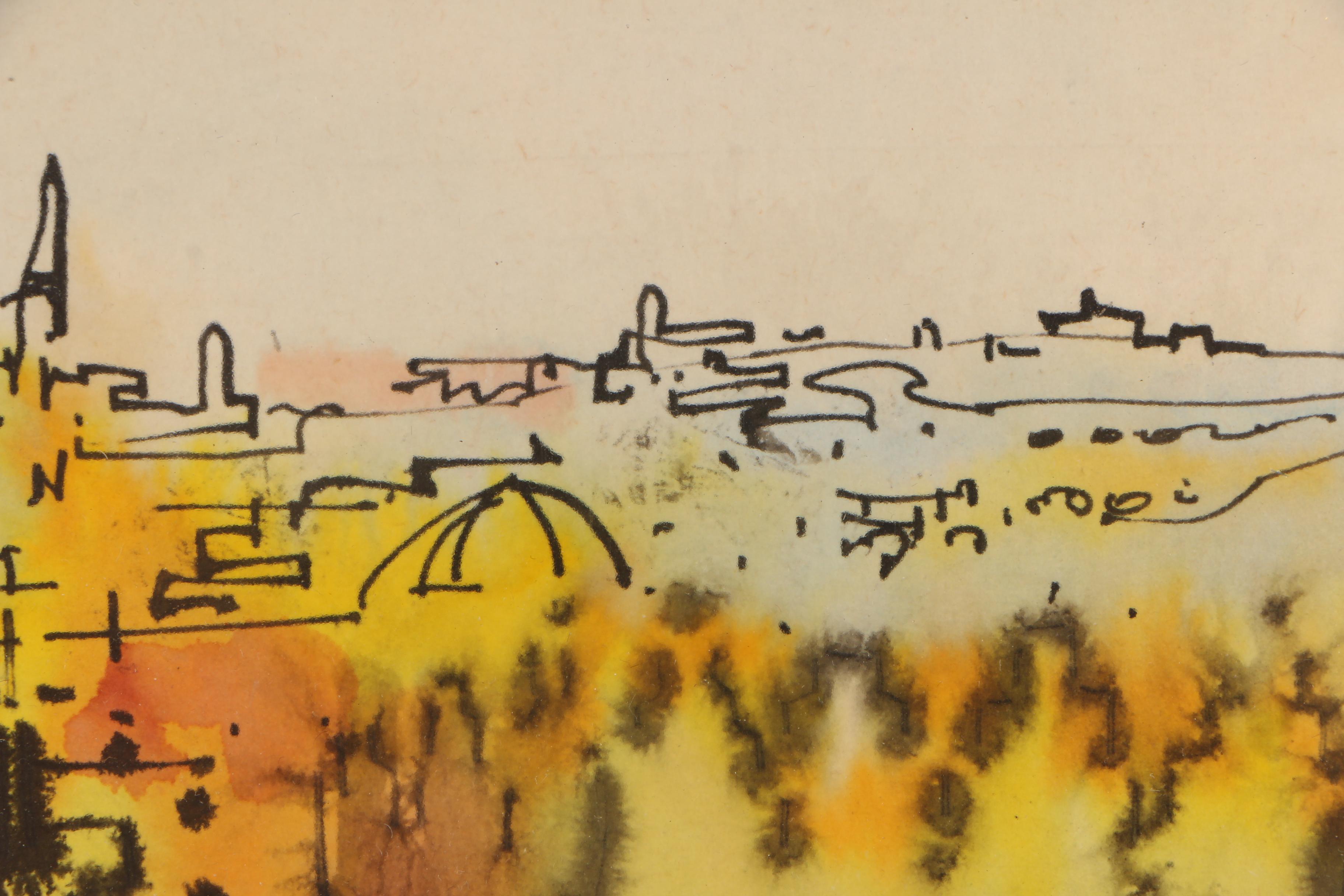 Yossi Stern Ink and Watercolor Painting