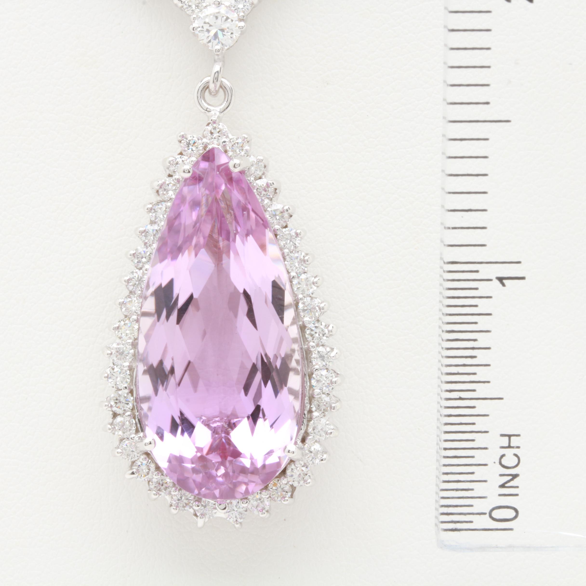 14K and 18K White Gold 20.99 CT Kunzite and 4.00 CTW Diamond Pendant Necklace