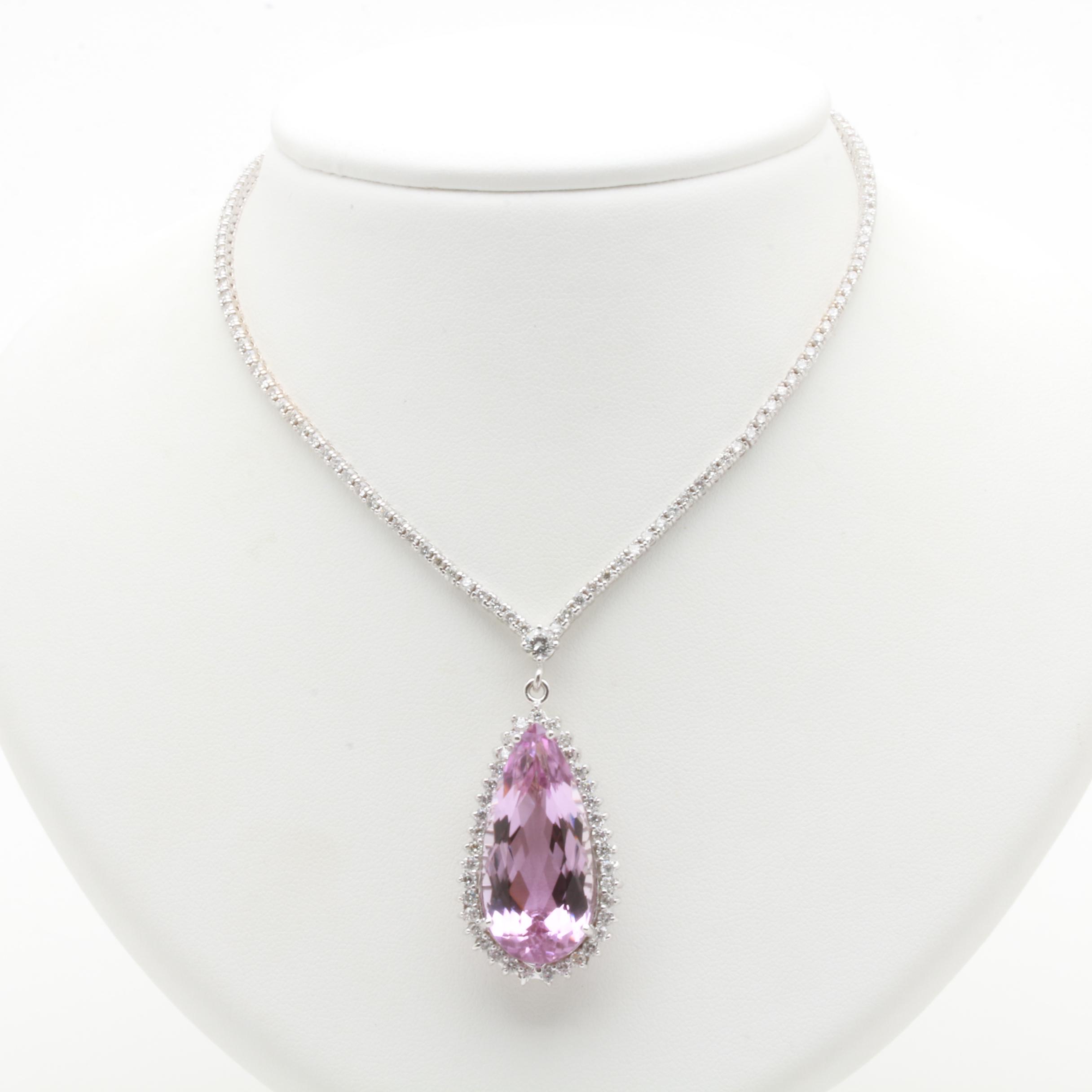 14K and 18K White Gold 20.99 CT Kunzite and 4.00 CTW Diamond Pendant Necklace