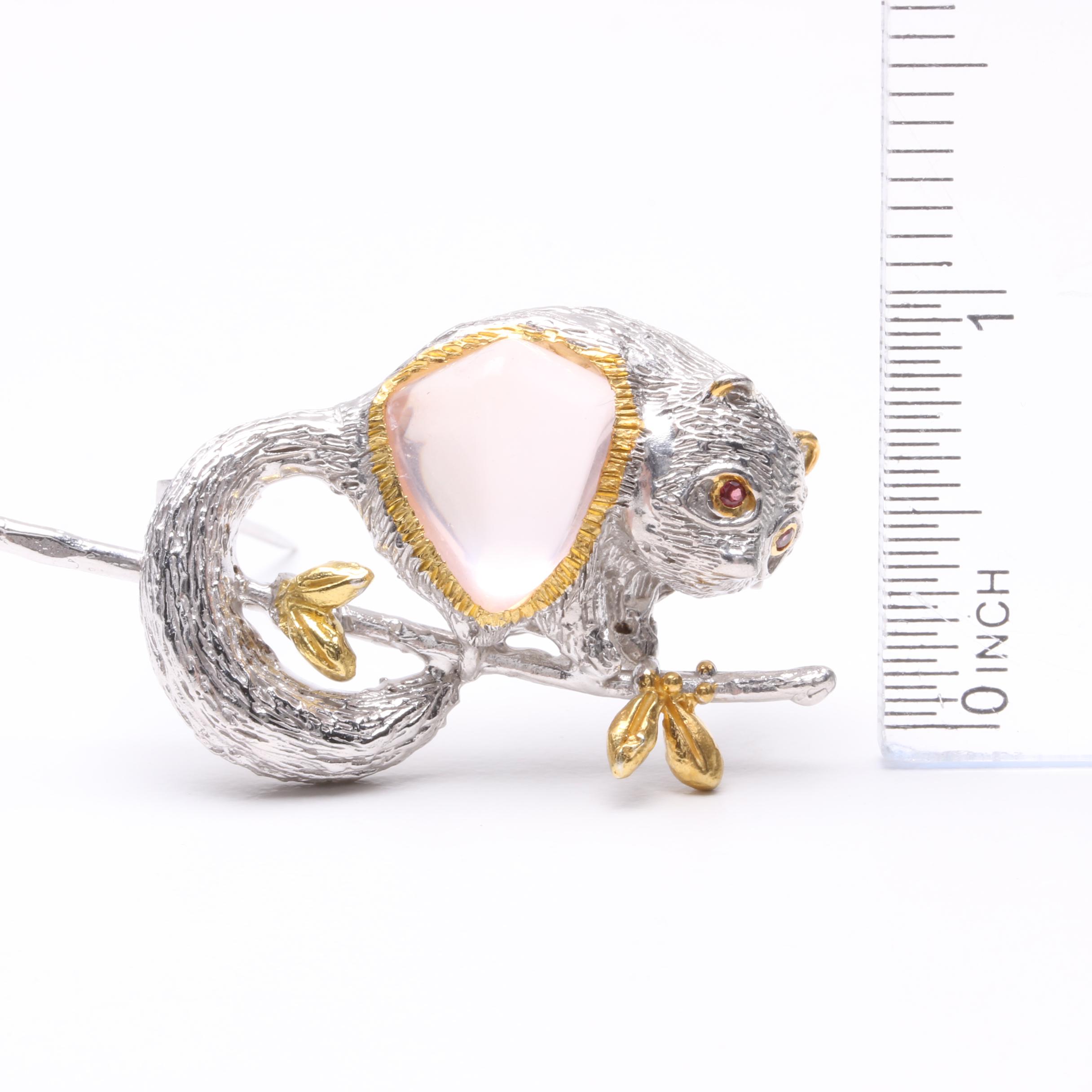 Sterling Silver Rose Quartz and Garnet Lemur Motif Brooch