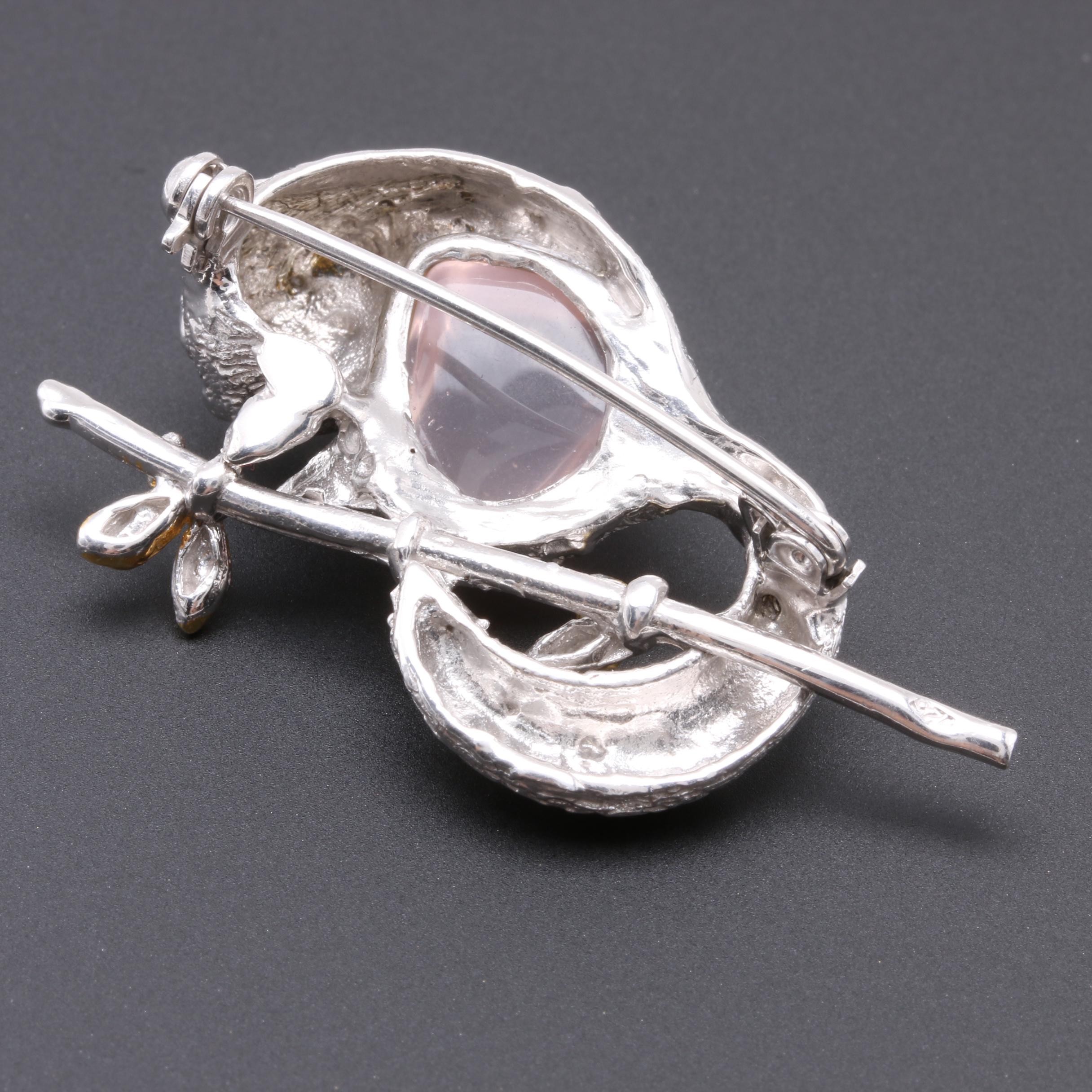 Sterling Silver Rose Quartz and Garnet Lemur Motif Brooch