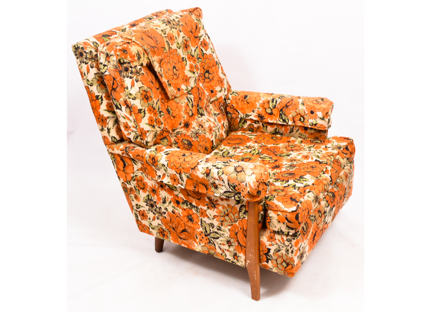 Vintage Mid Century Modern Floral Upholstered Armchair by Norwalk