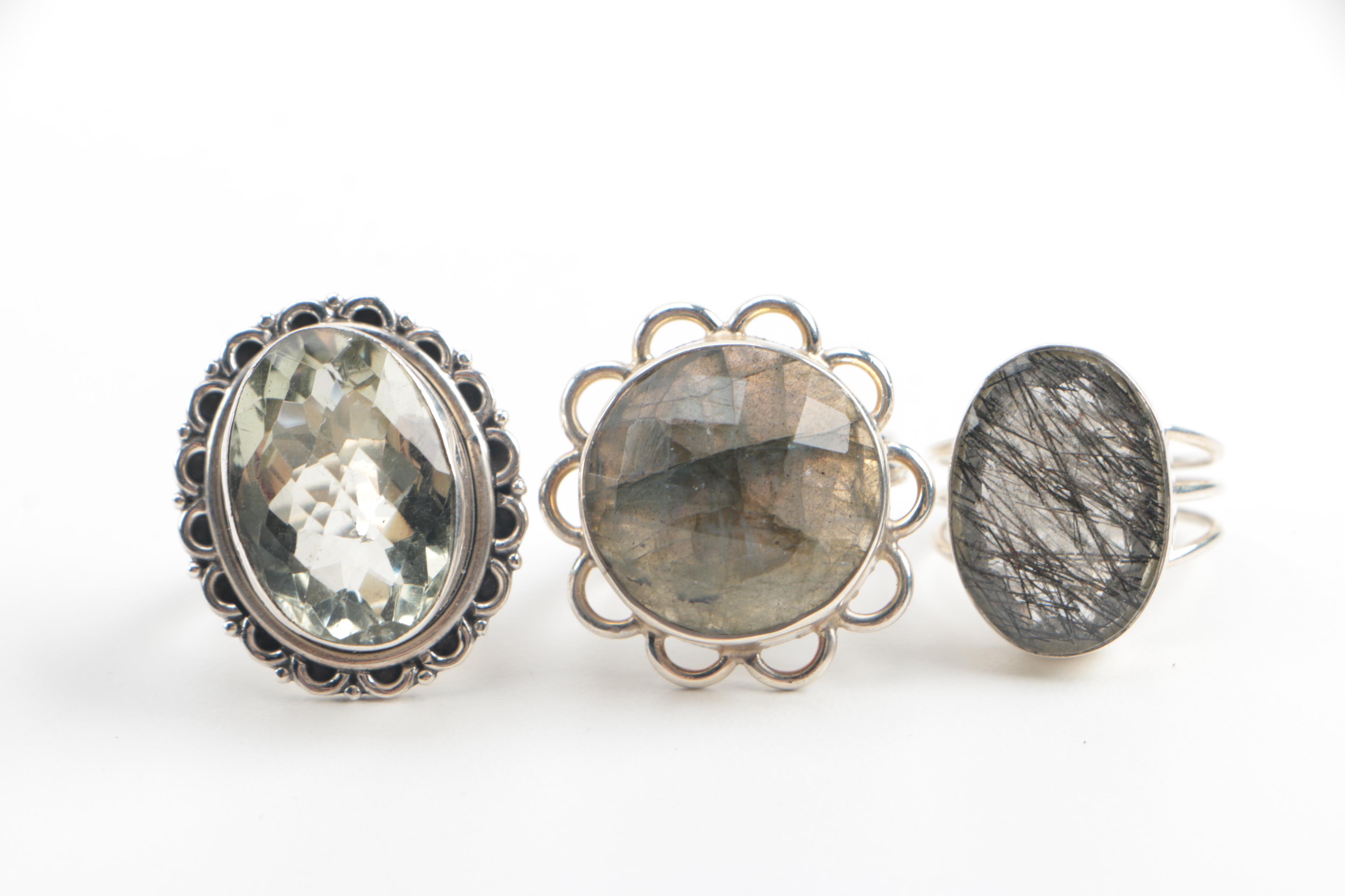 Sterling Silver Tourmaline, Praseolite and Labradorite Rings