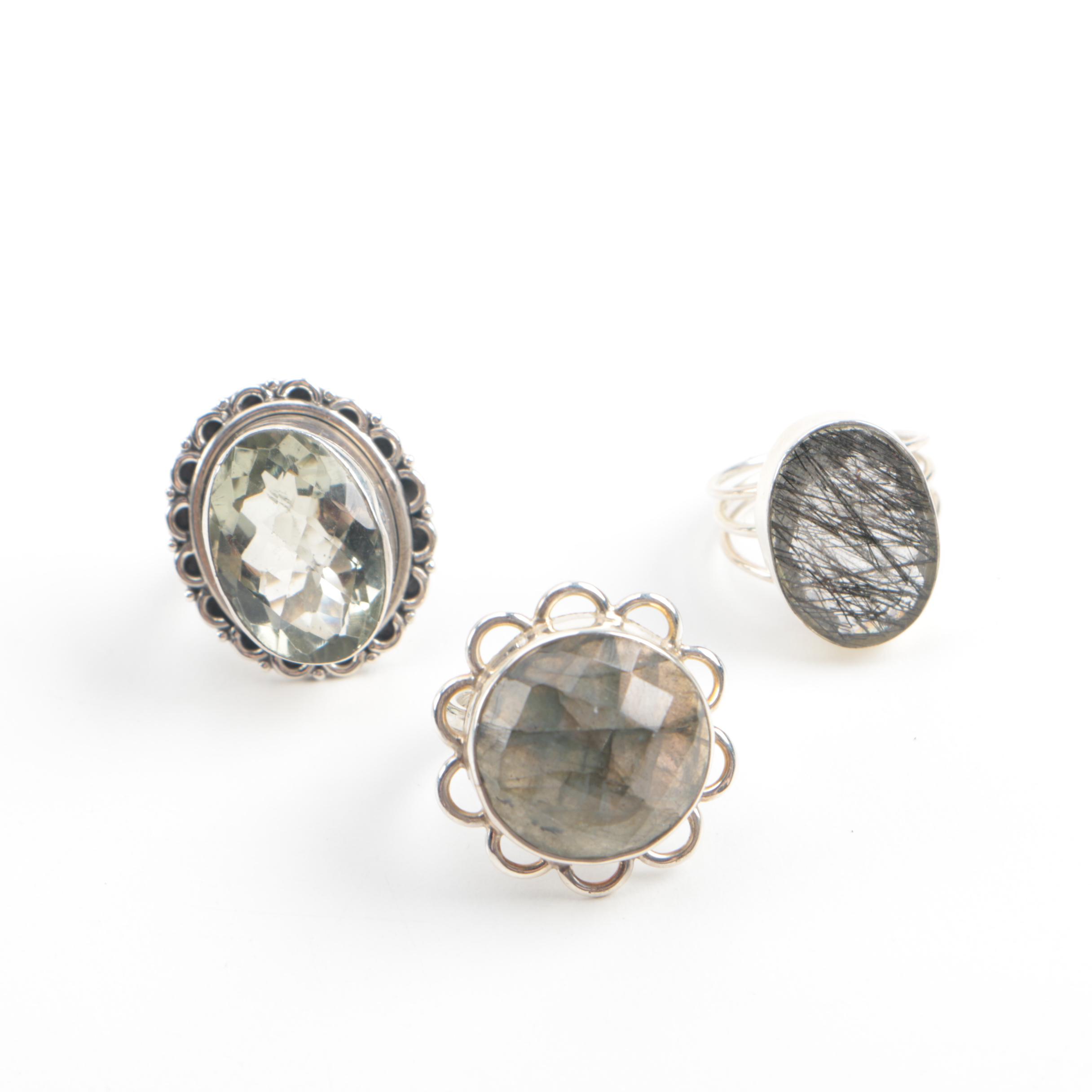 Sterling Silver Tourmaline, Praseolite and Labradorite Rings