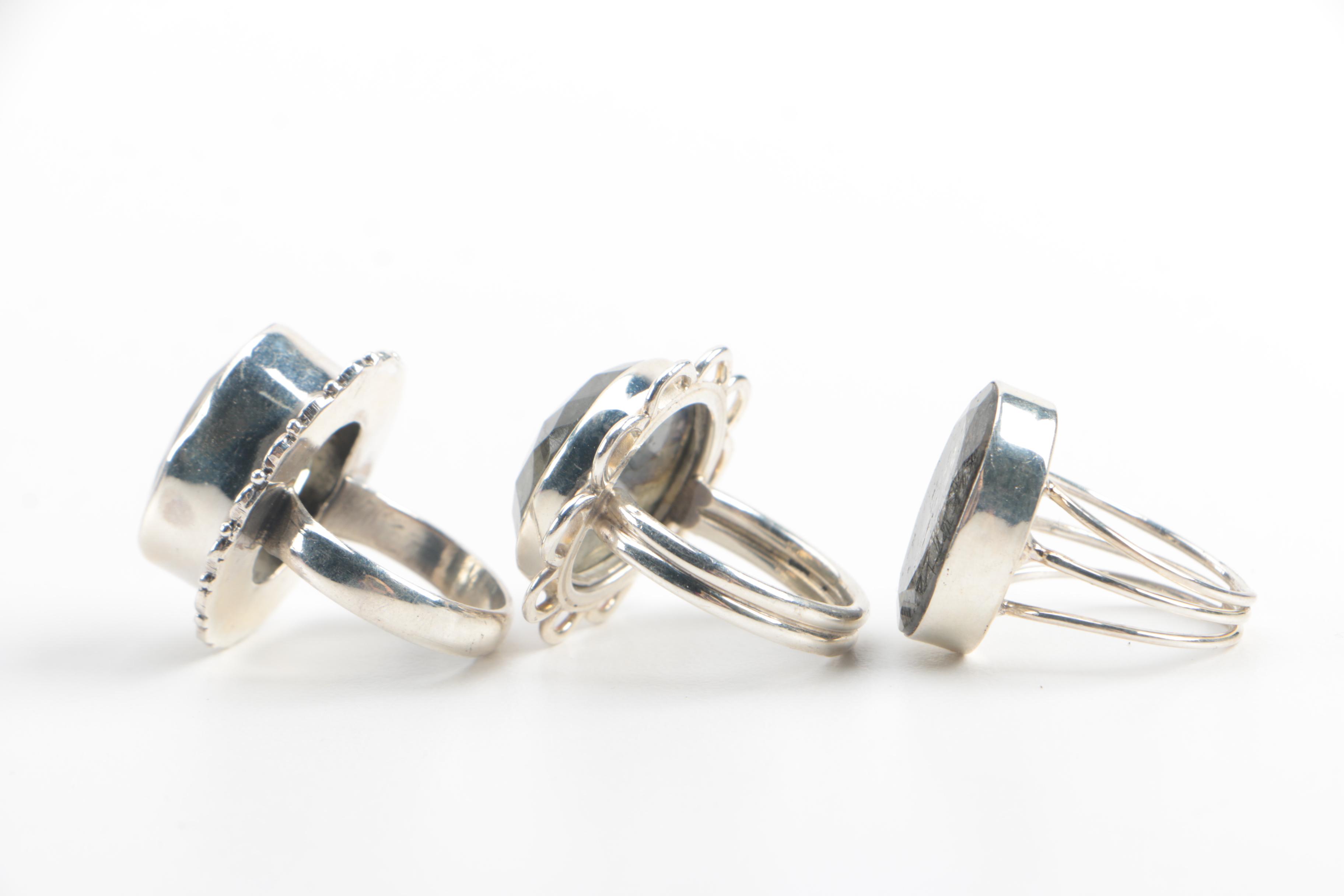 Sterling Silver Tourmaline, Praseolite and Labradorite Rings