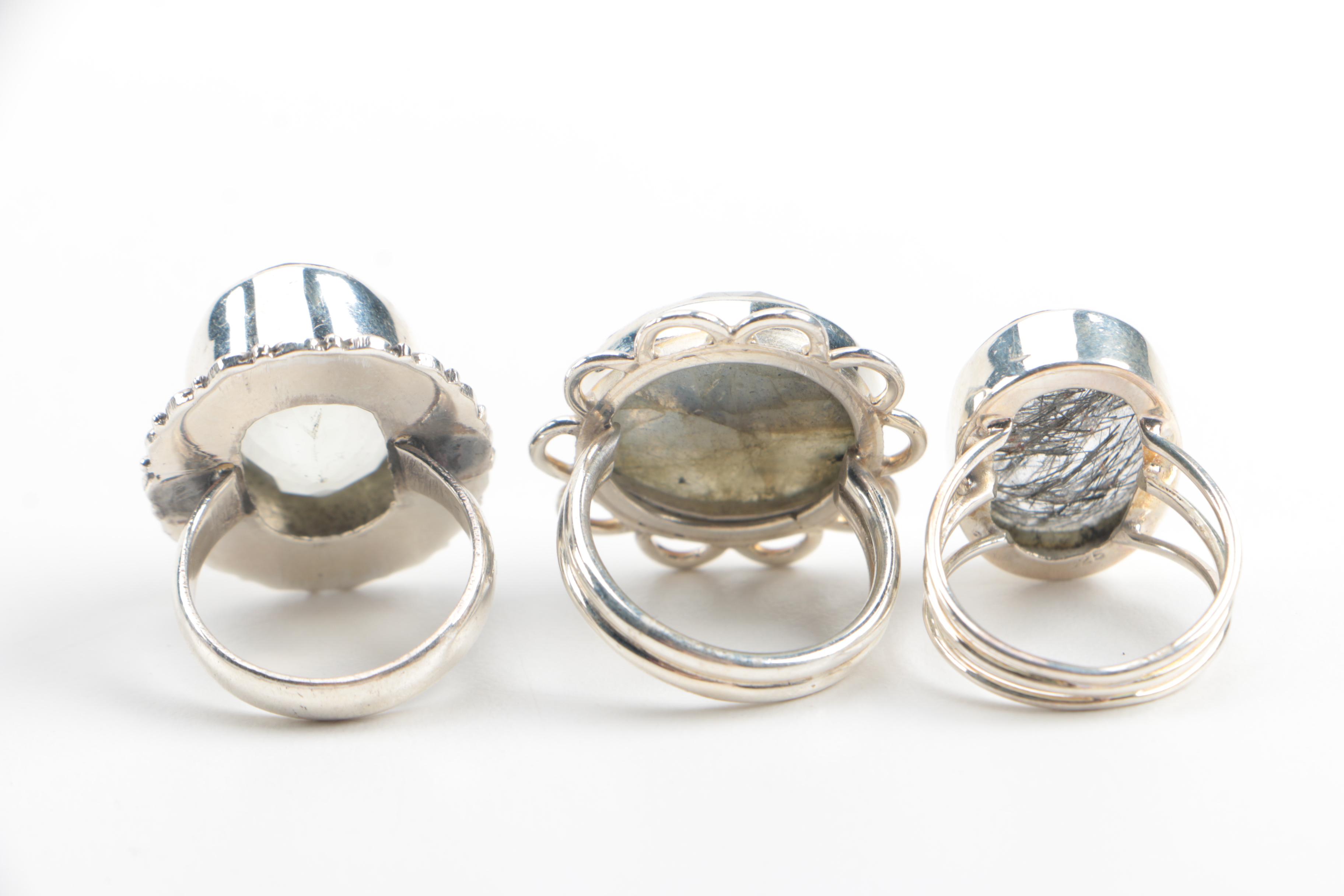 Sterling Silver Tourmaline, Praseolite and Labradorite Rings