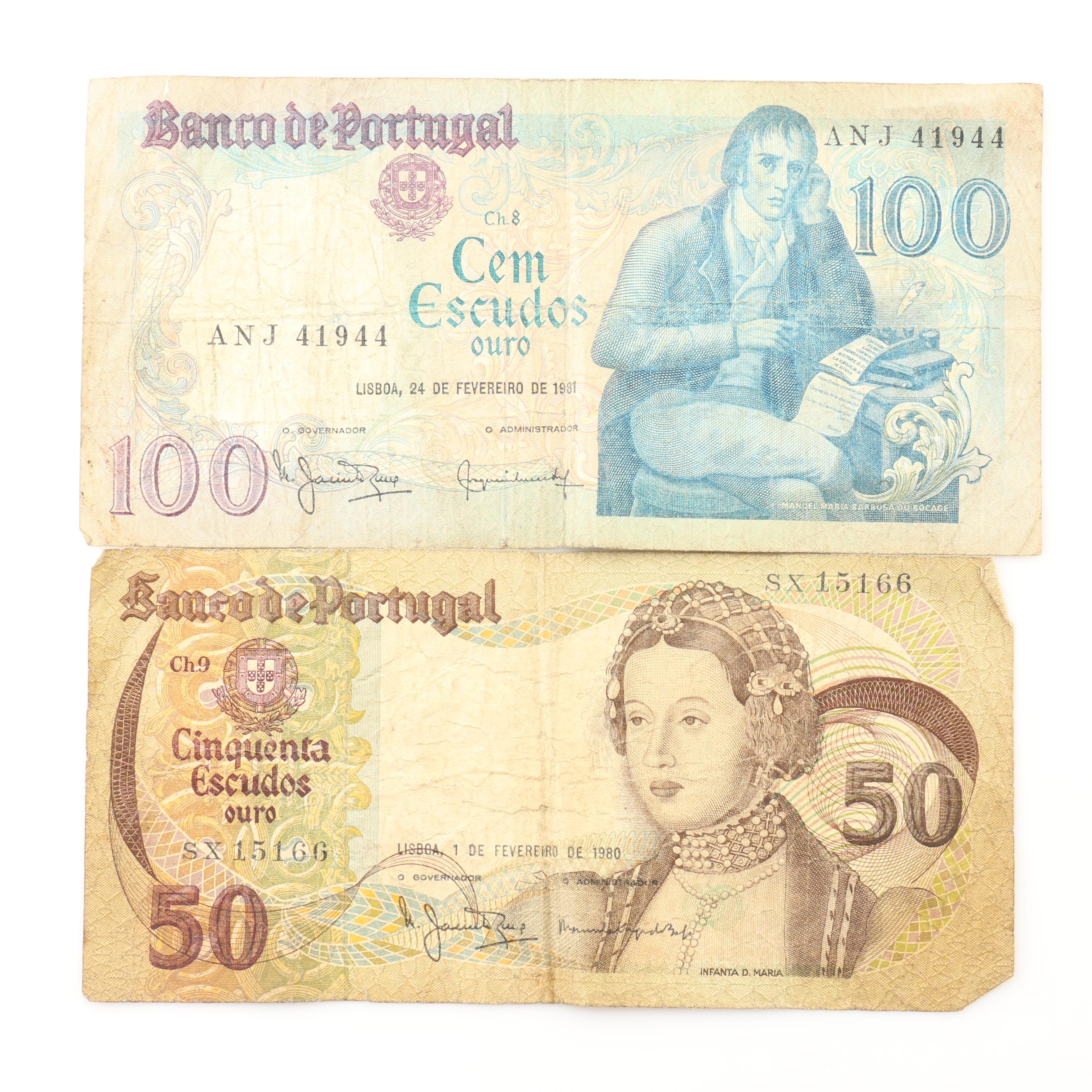 Group of Vintage Portuguese Coins and Currency