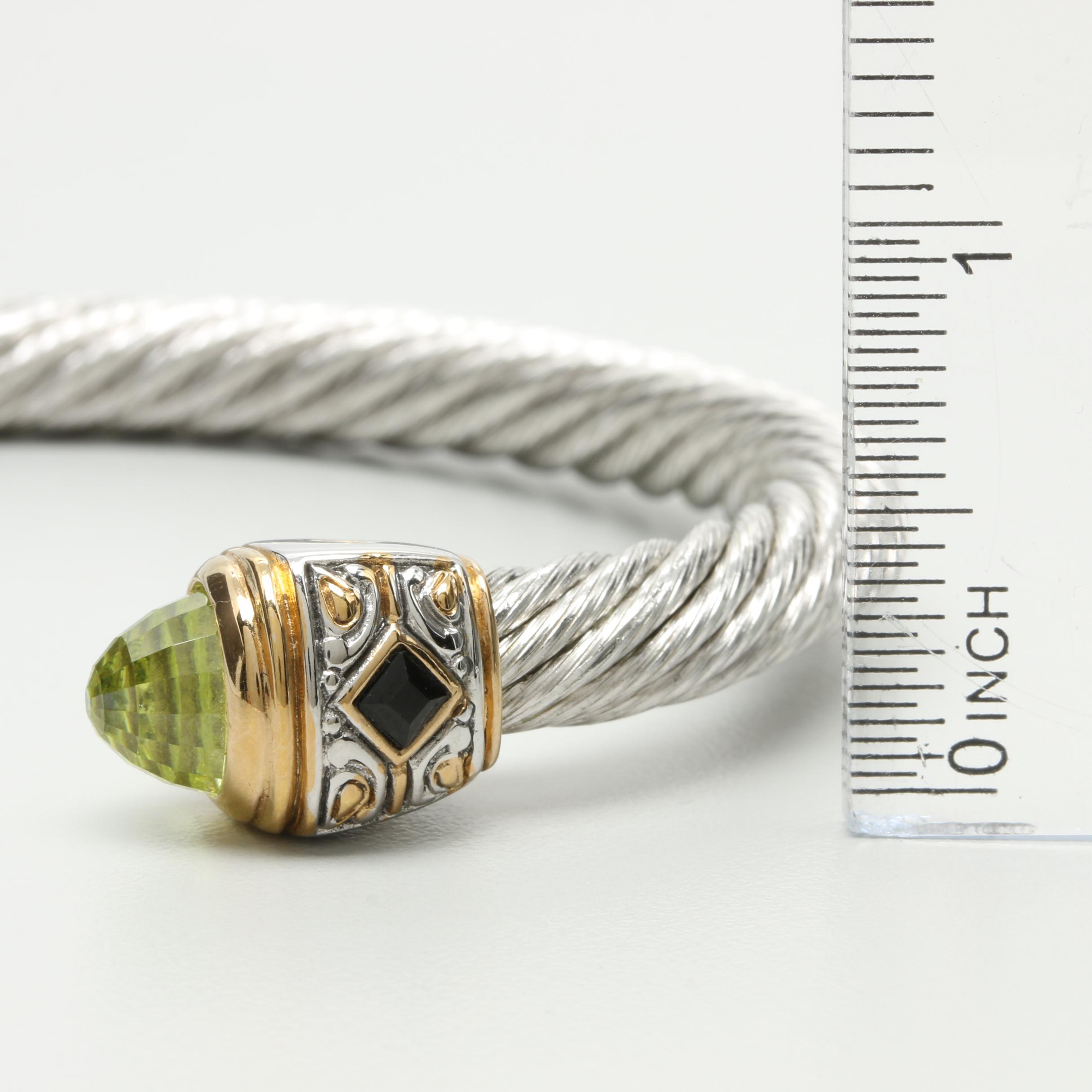 John Medeiros Silver Tone Cubic Zirconia and Glass Cuff Bracelet