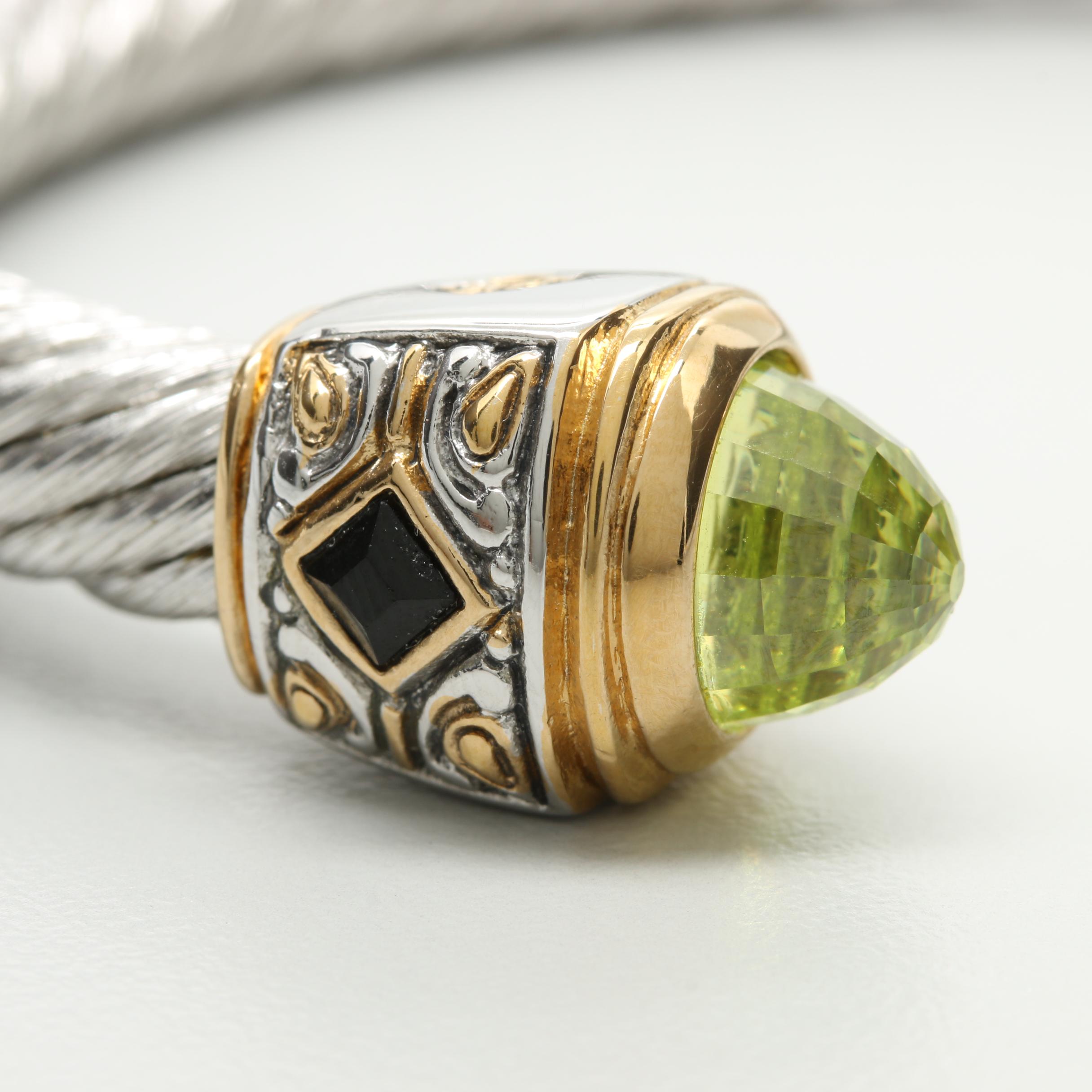 John Medeiros Silver Tone Cubic Zirconia and Glass Cuff Bracelet