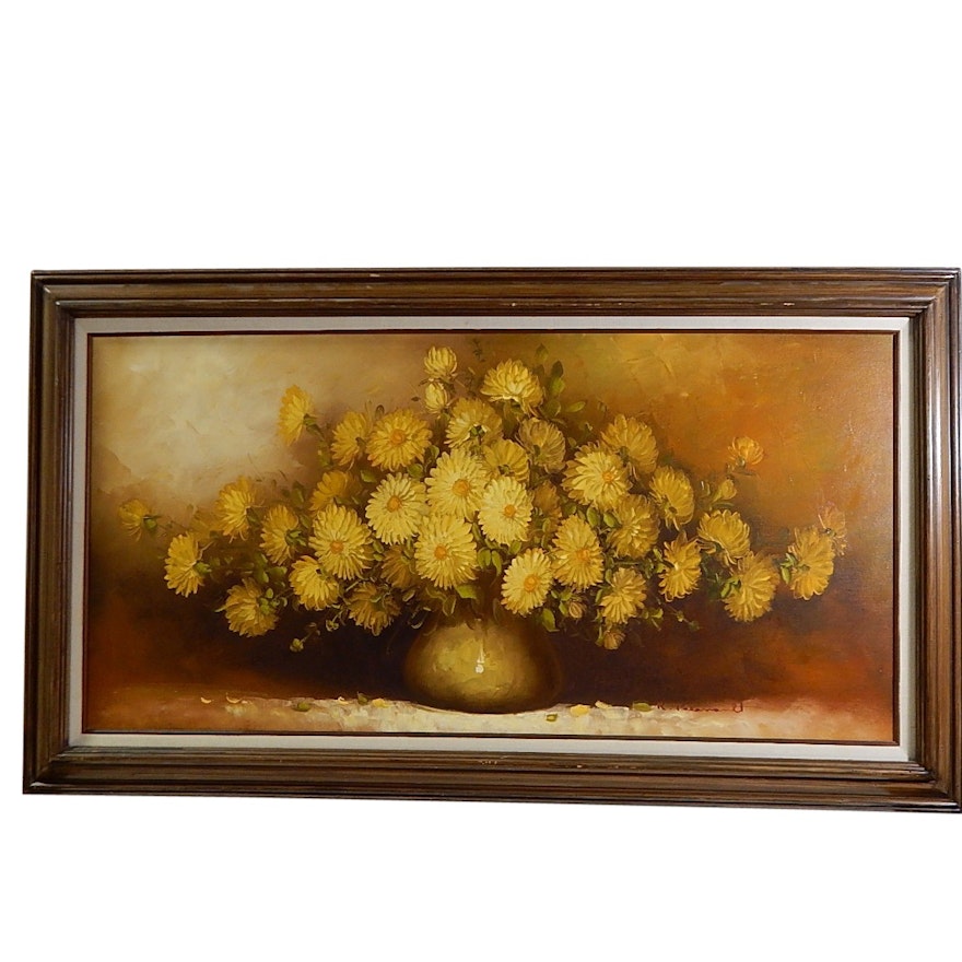 R. Pasanault Late 20th Century Oil Painting of Floral Still Life
