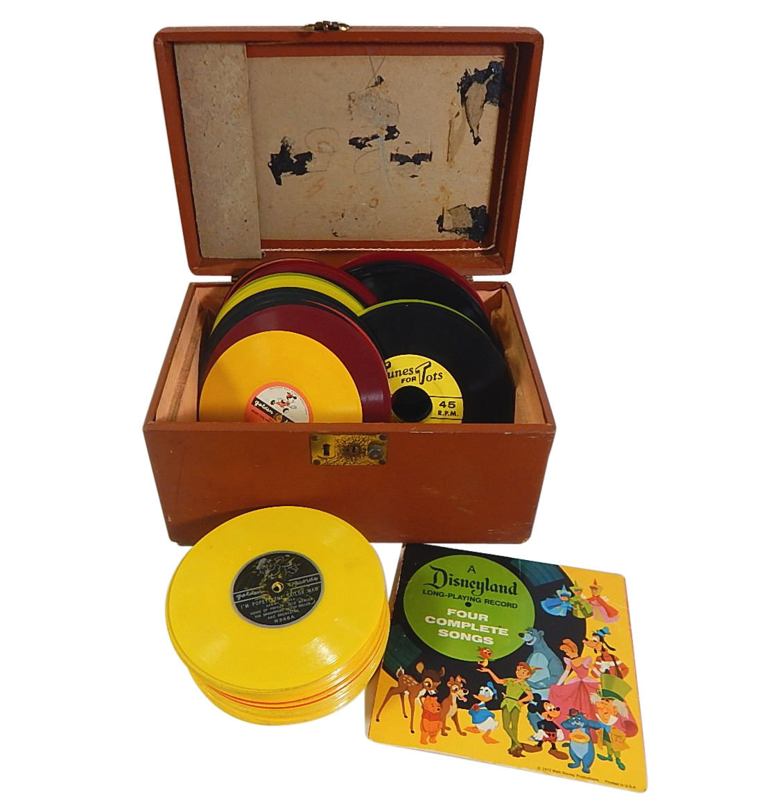 Box of Vintage 45 RPM Childrens Records with Disney