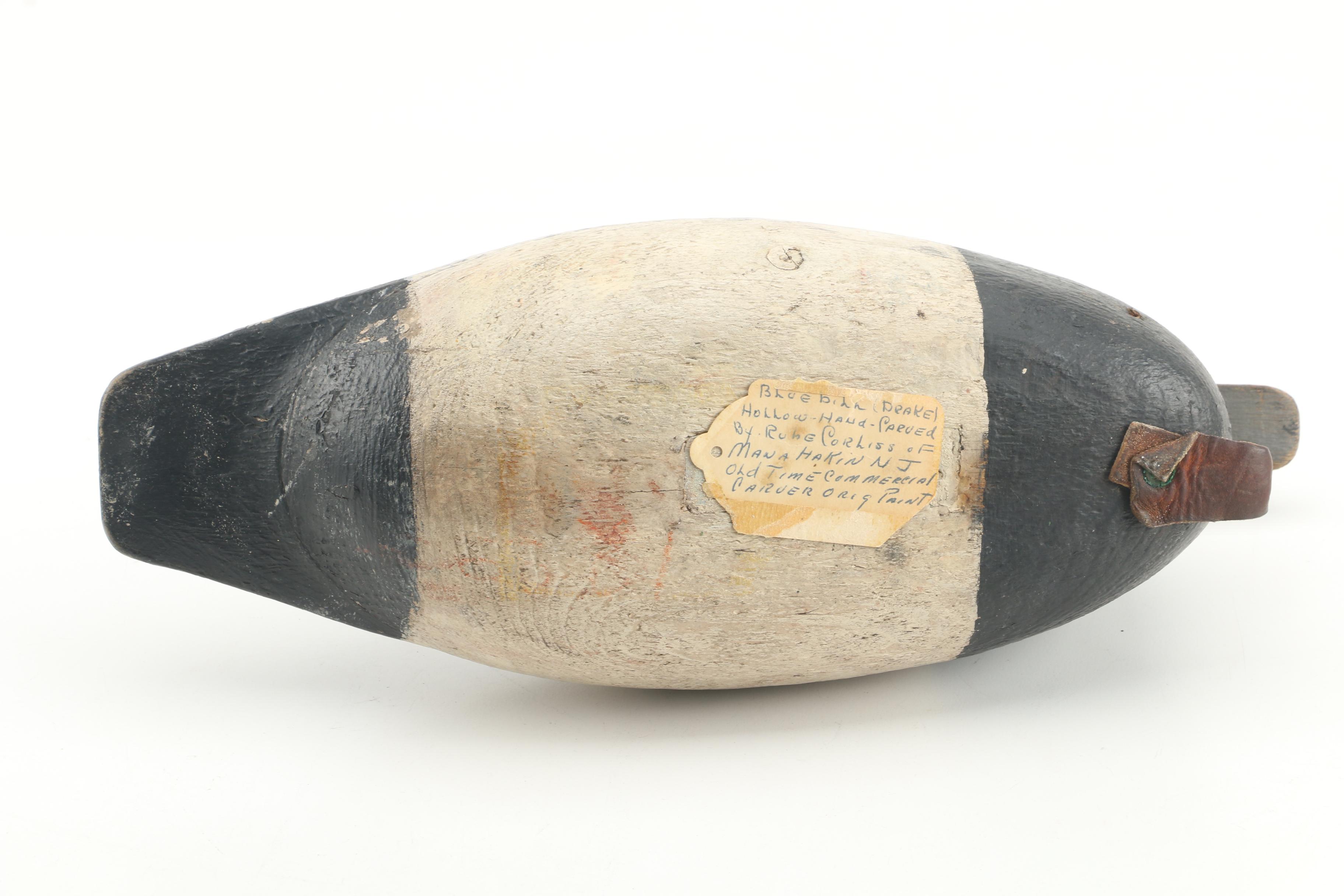 Ruben Corliss Bluebill Drake Painted Wood Duck Decoy