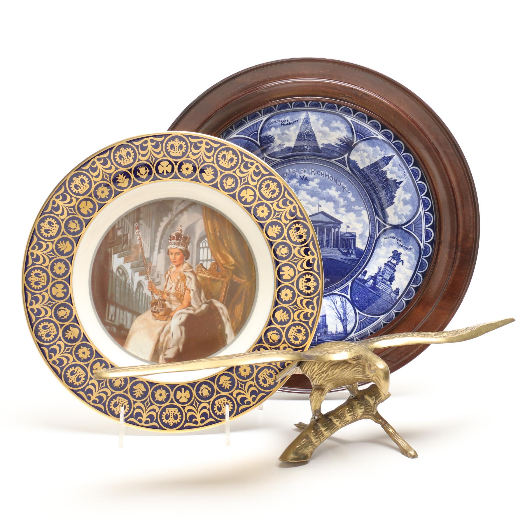 Collectible Plates and Paperweight Including Queen Elizabeth II Coronation