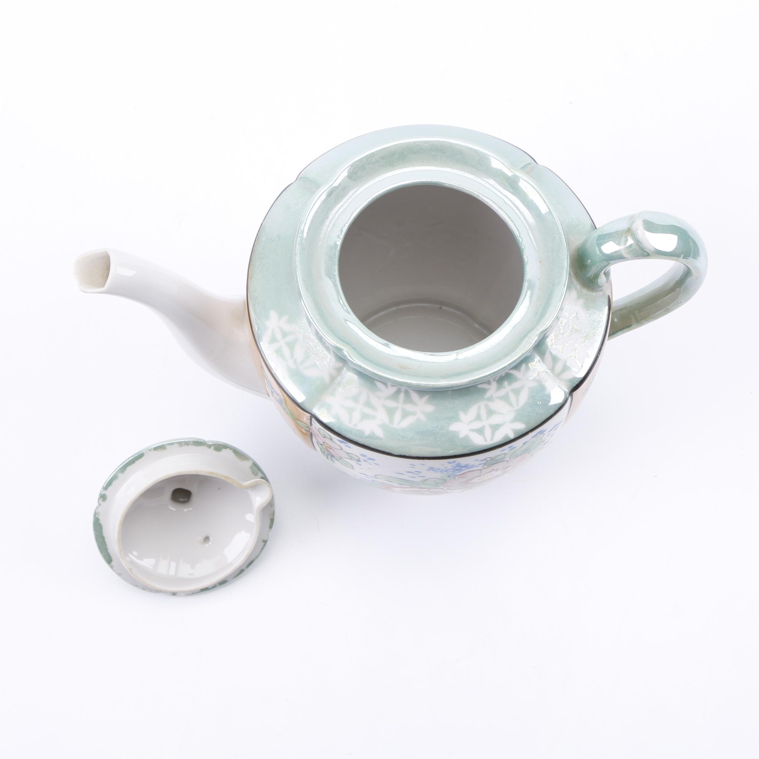 Vintage Japanese Hand-Painted Lusterware Porcelain Teapot