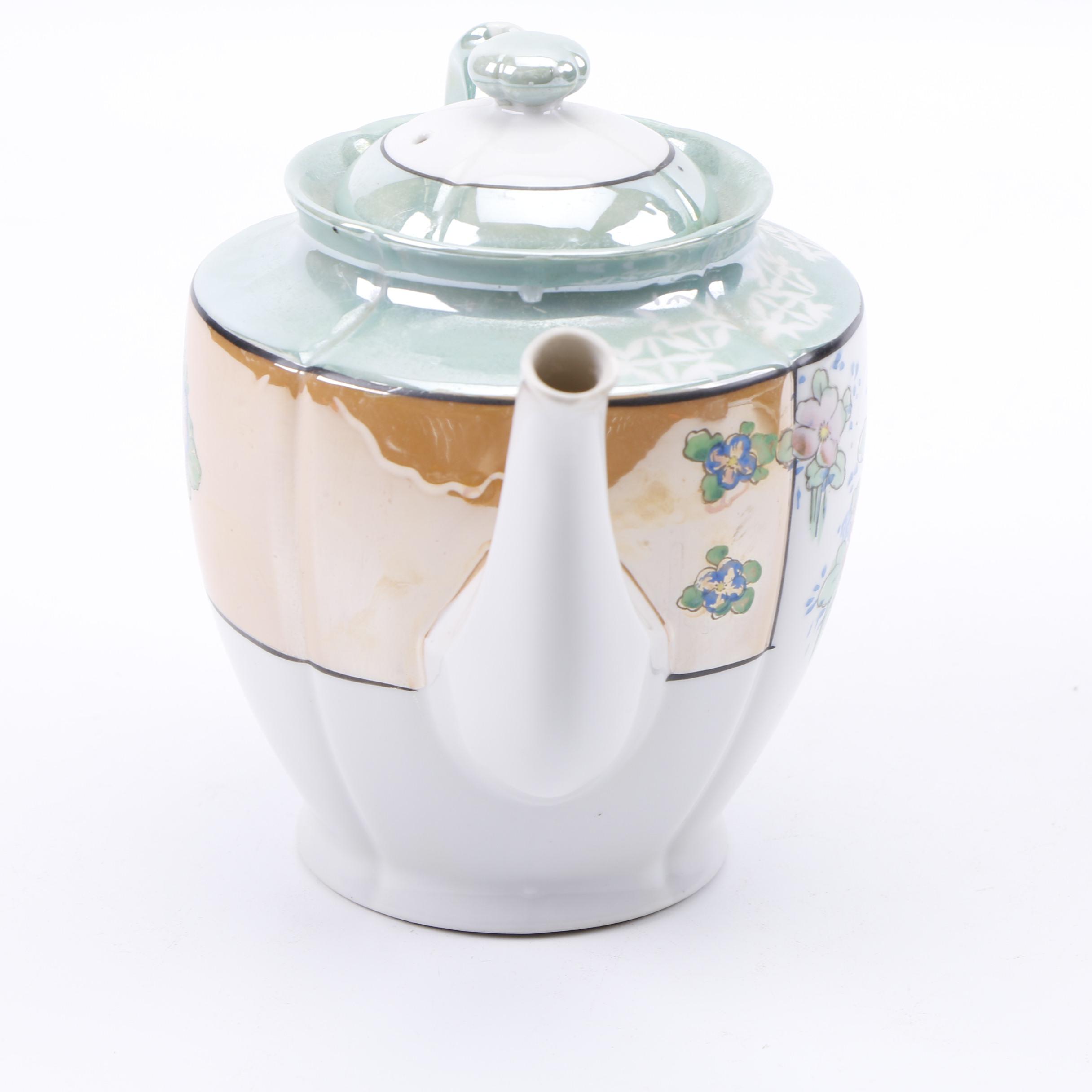 Vintage Japanese Hand-Painted Lusterware Porcelain Teapot