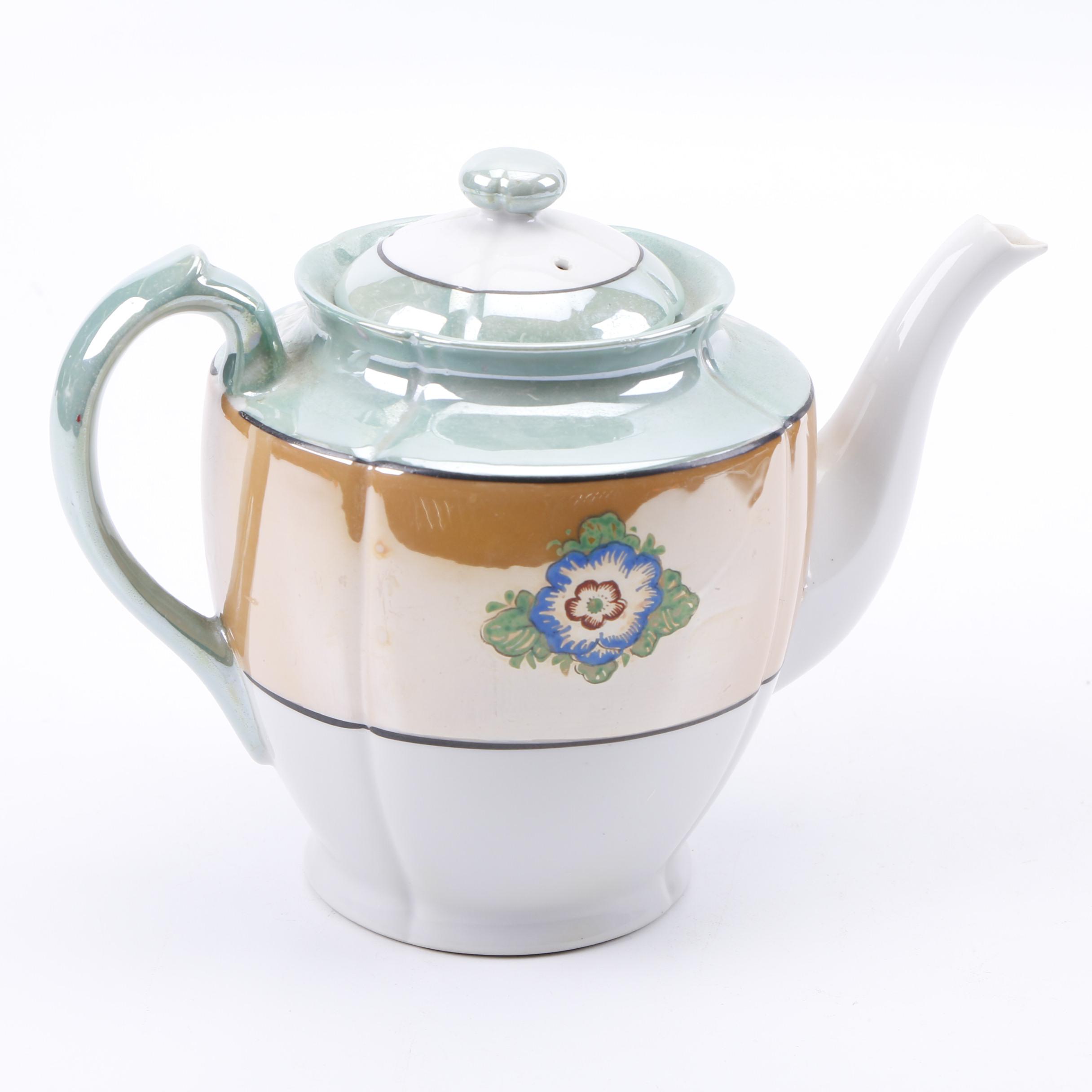 Vintage Japanese Hand-Painted Lusterware Porcelain Teapot