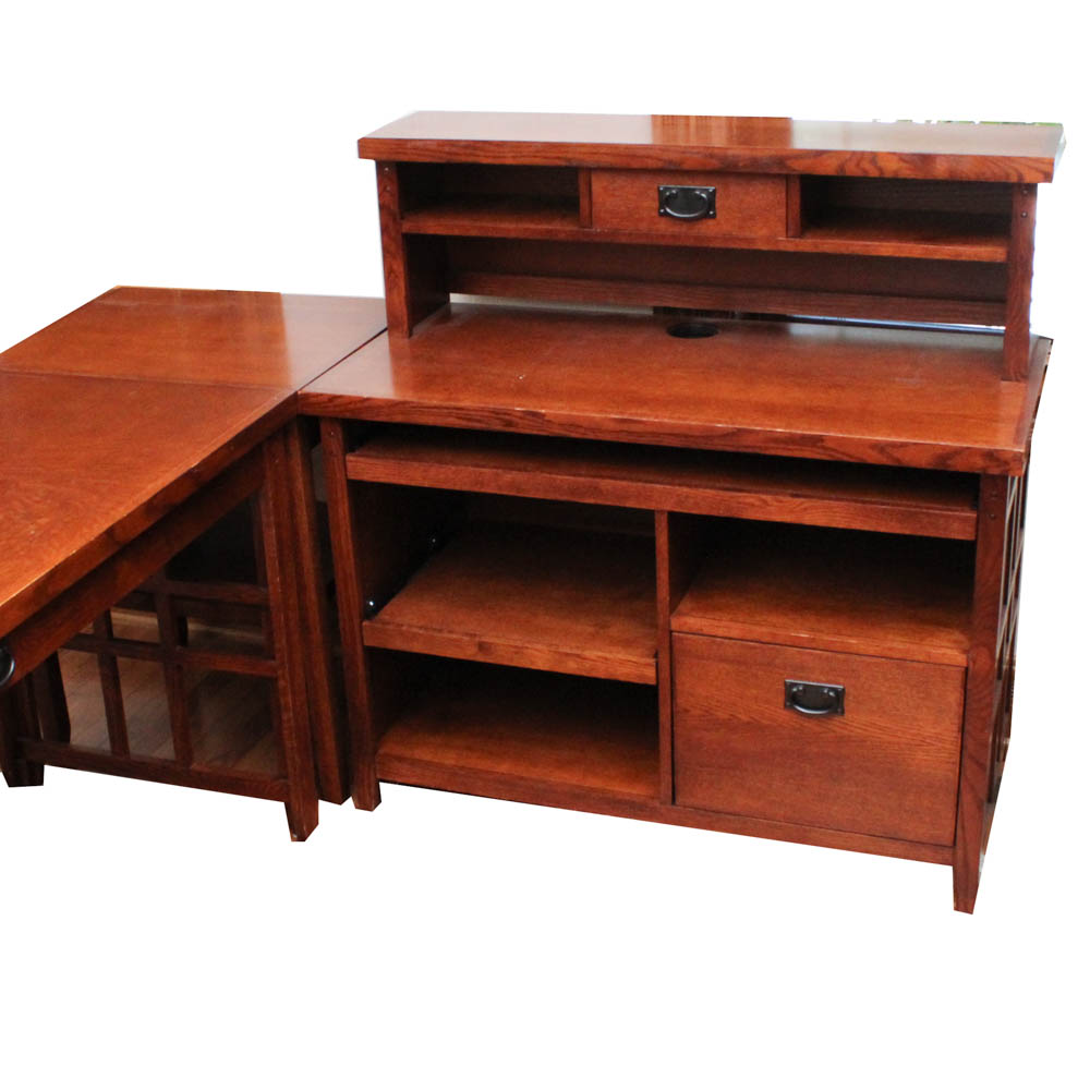 Mission Style Oak L-Shaped Executive Desk
