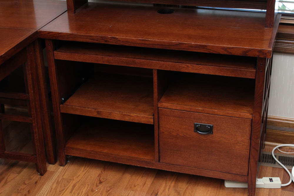Mission Style Oak L-Shaped Executive Desk