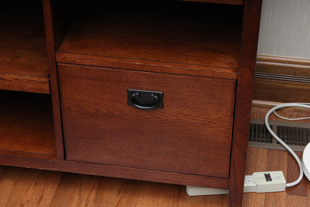 Mission Style Oak L-Shaped Executive Desk