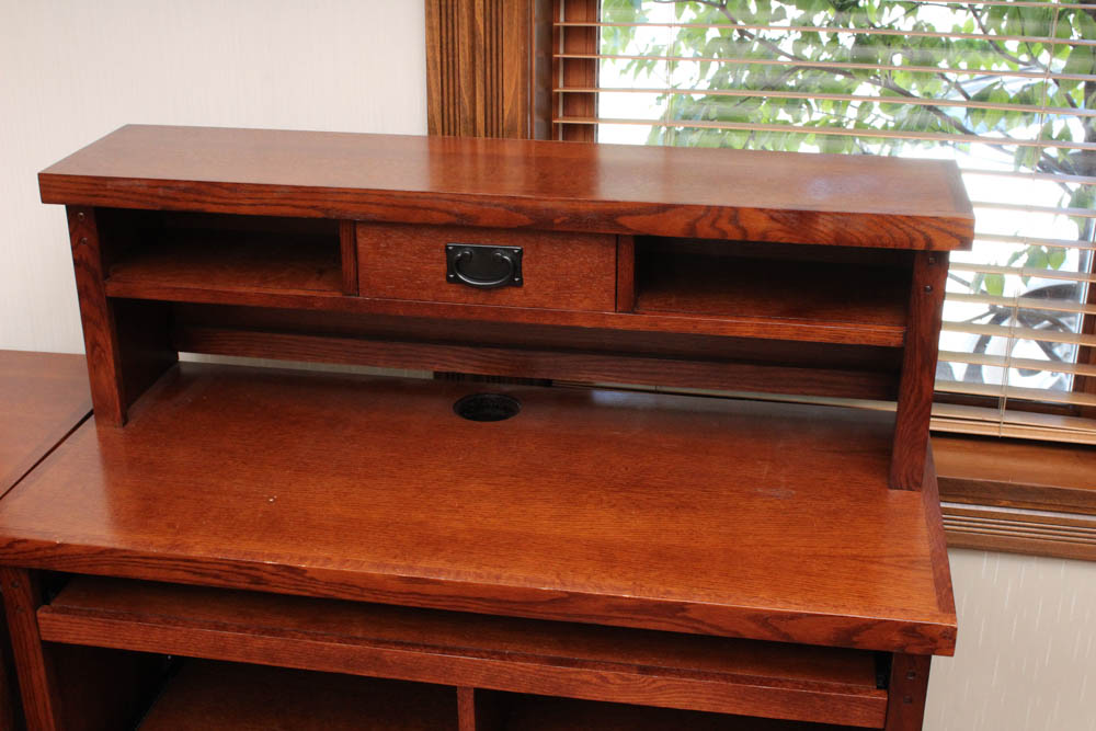 Mission Style Oak L-Shaped Executive Desk