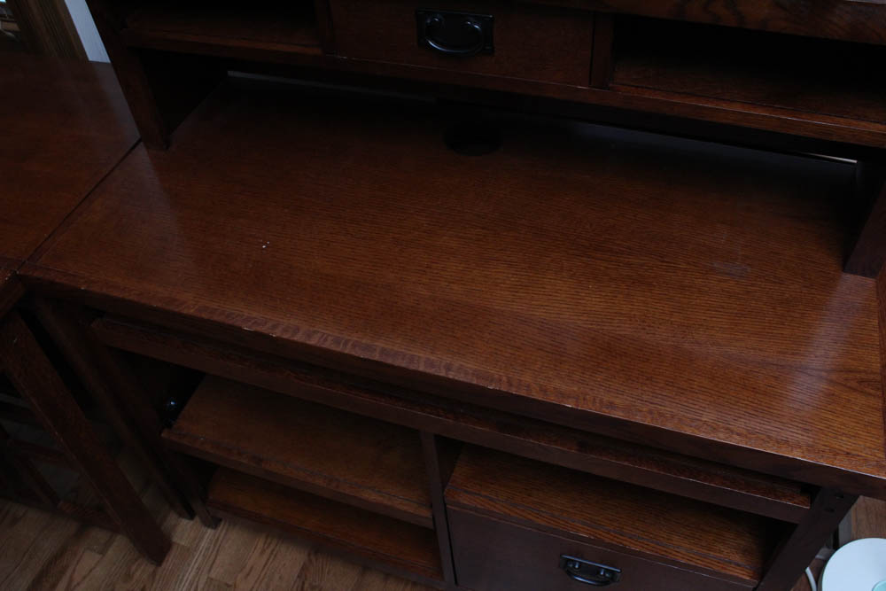 Mission Style Oak L-Shaped Executive Desk