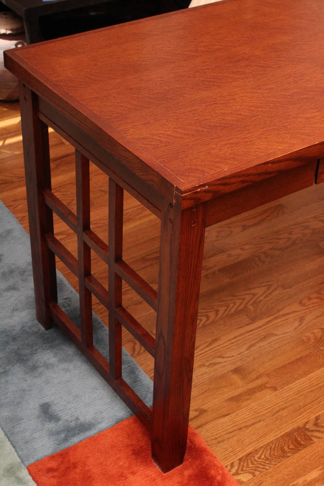 Mission Style Oak L-Shaped Executive Desk