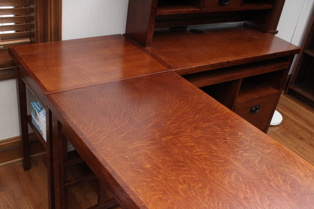 Mission Style Oak L-Shaped Executive Desk