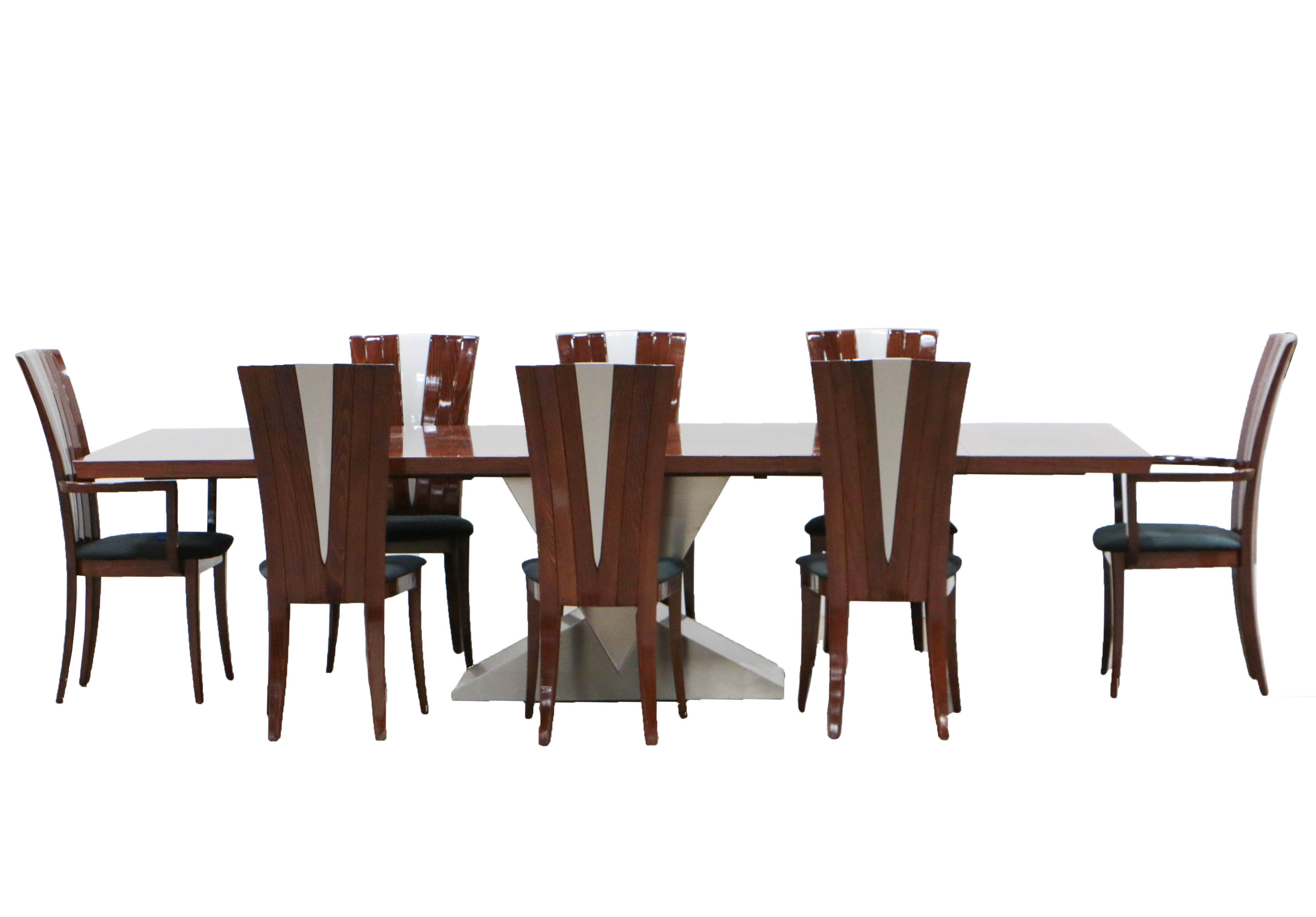 Excelsior Designs Rosewood and Steel Dining Table with Eight Beech Chairs