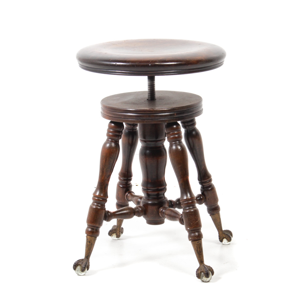 Vintage Walnut Finish Piano Stool