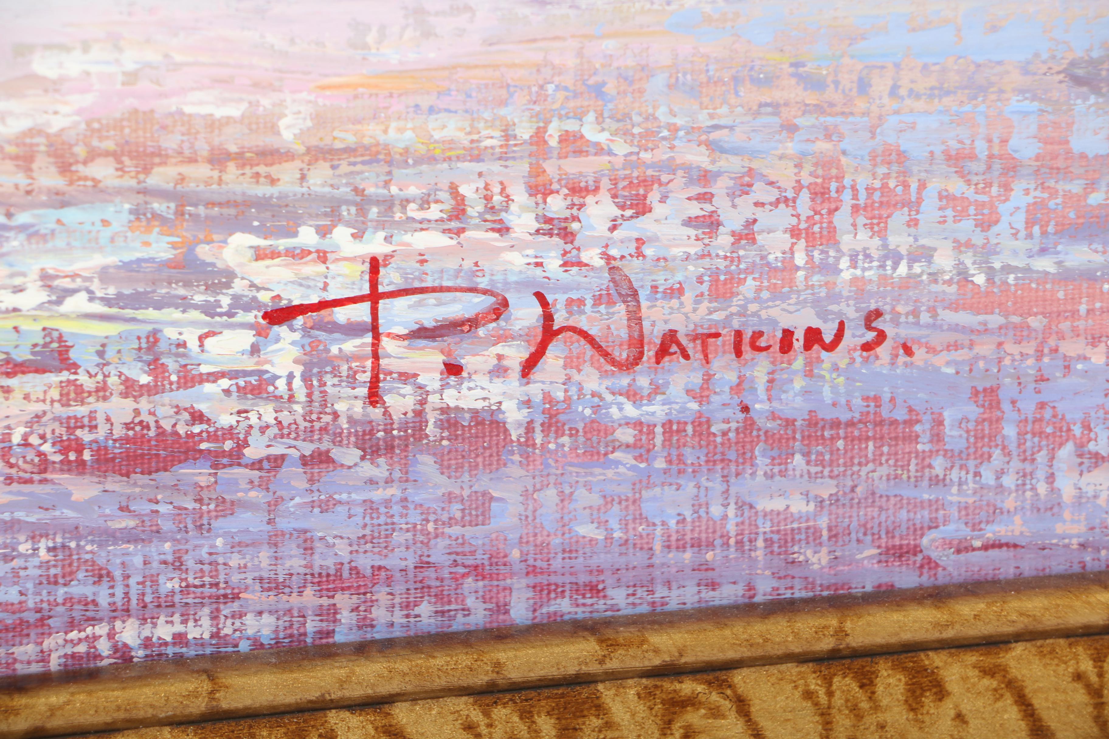 P. Watkins Acrylic Painting of Children on the Beach