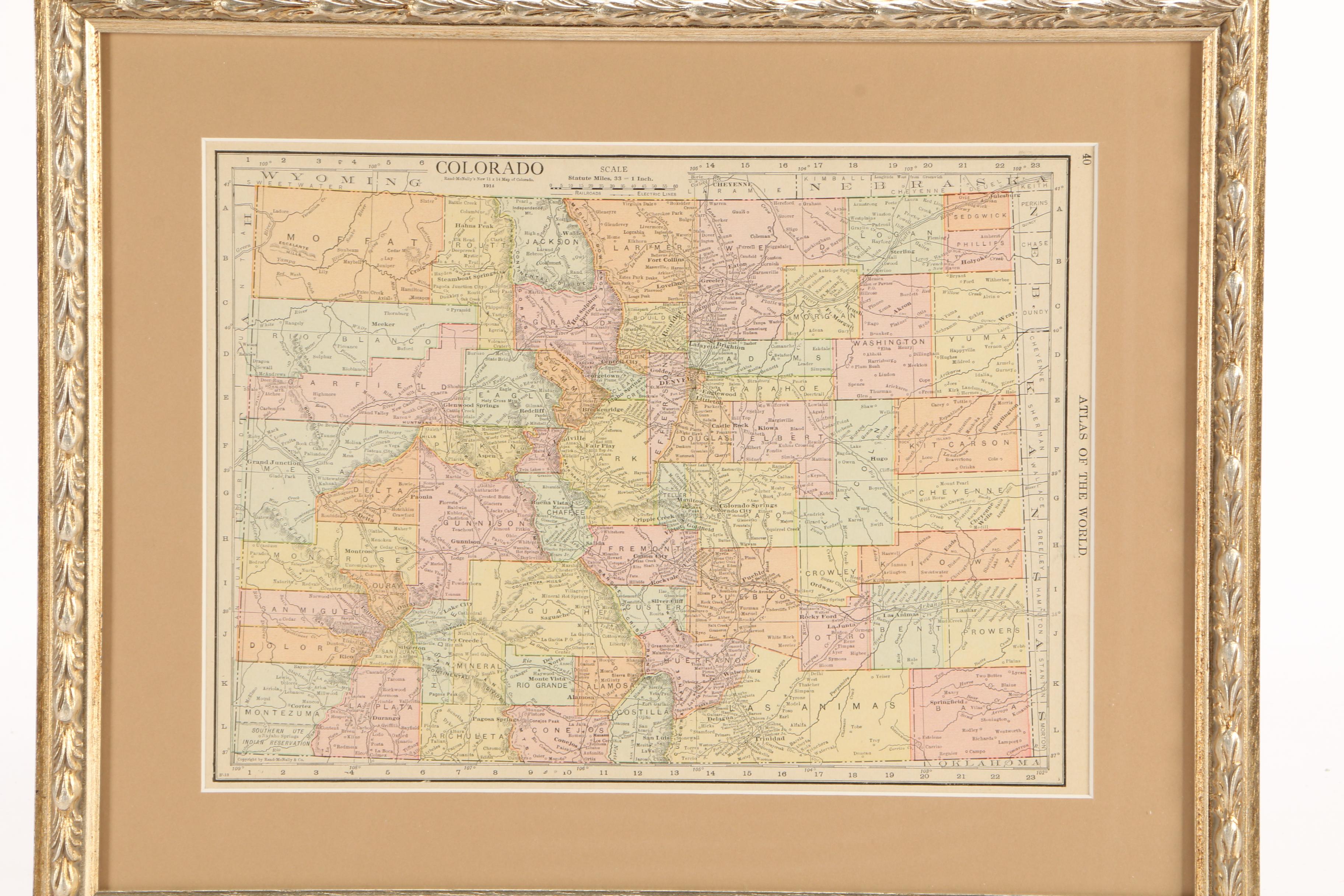 Antique 1914 Rand McNally & Co. Map of Colorado