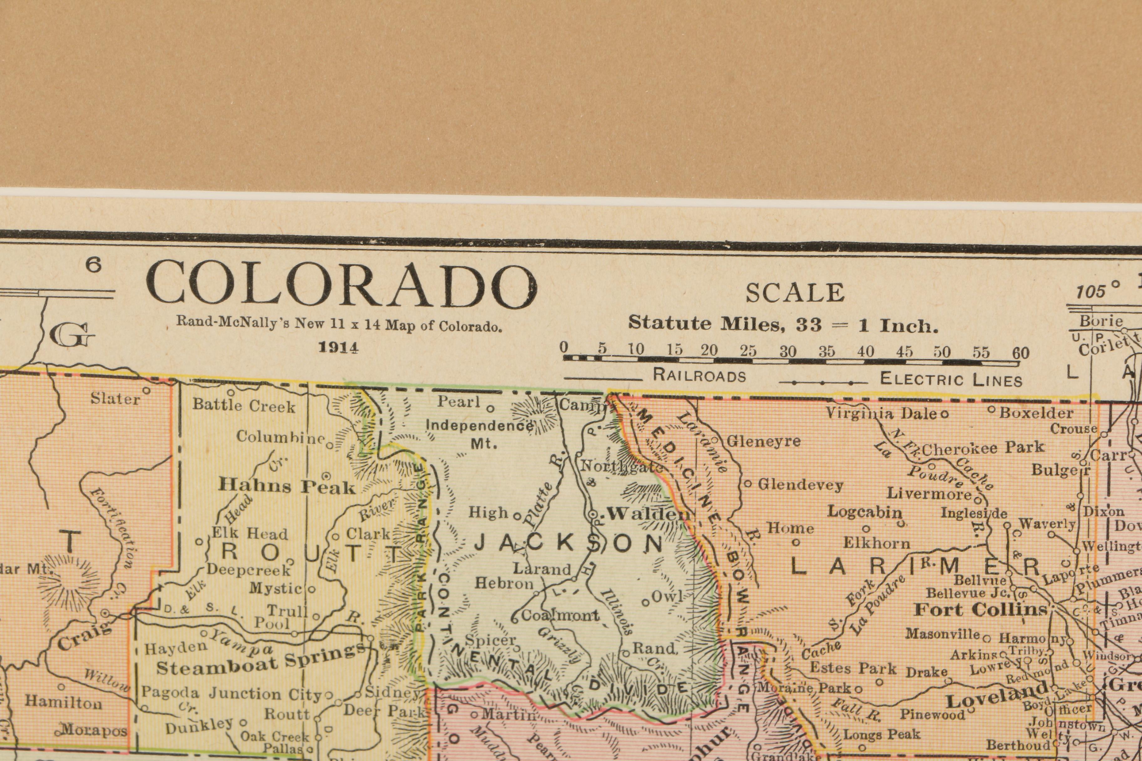 Antique 1914 Rand McNally & Co. Map of Colorado