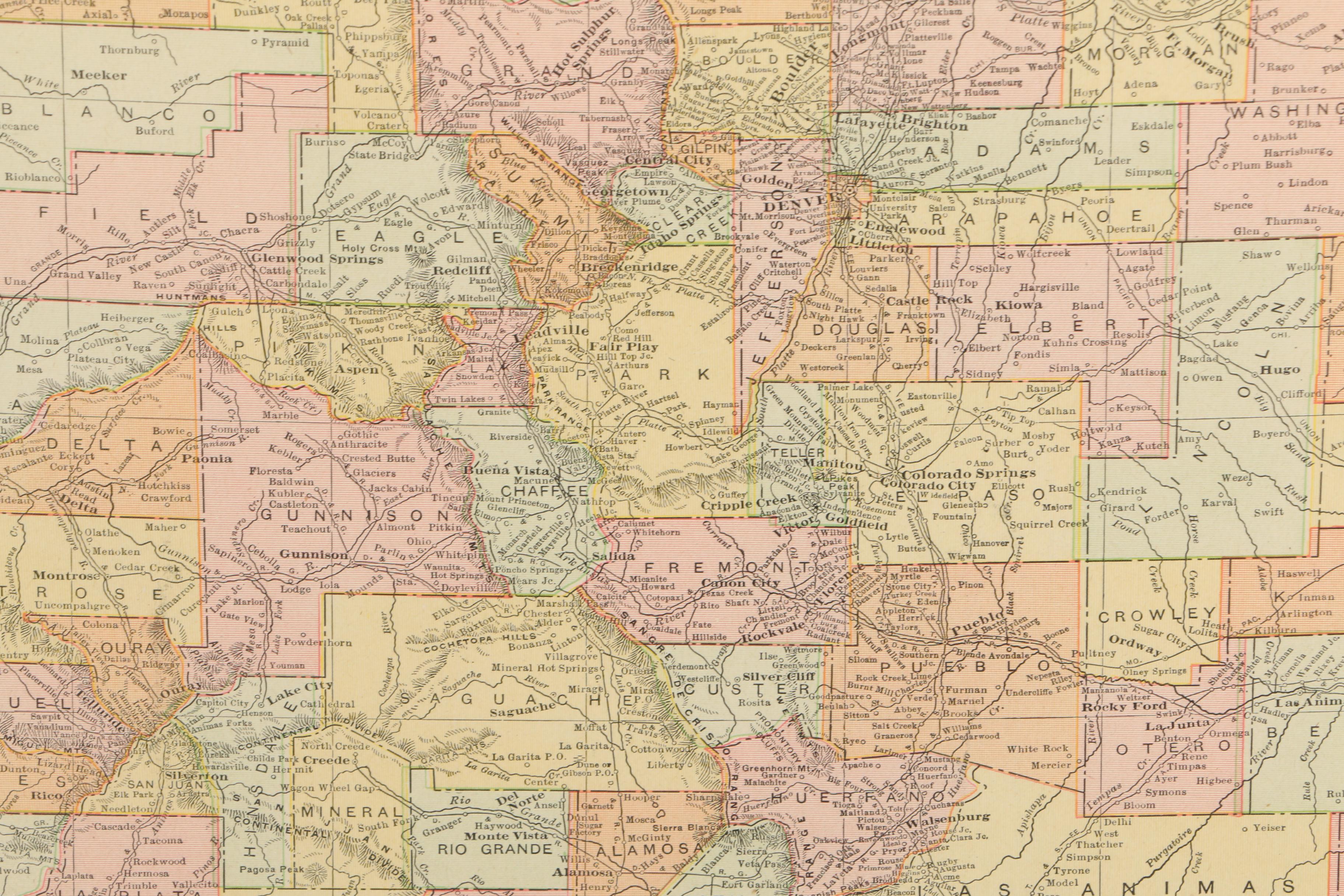Antique 1914 Rand McNally & Co. Map of Colorado