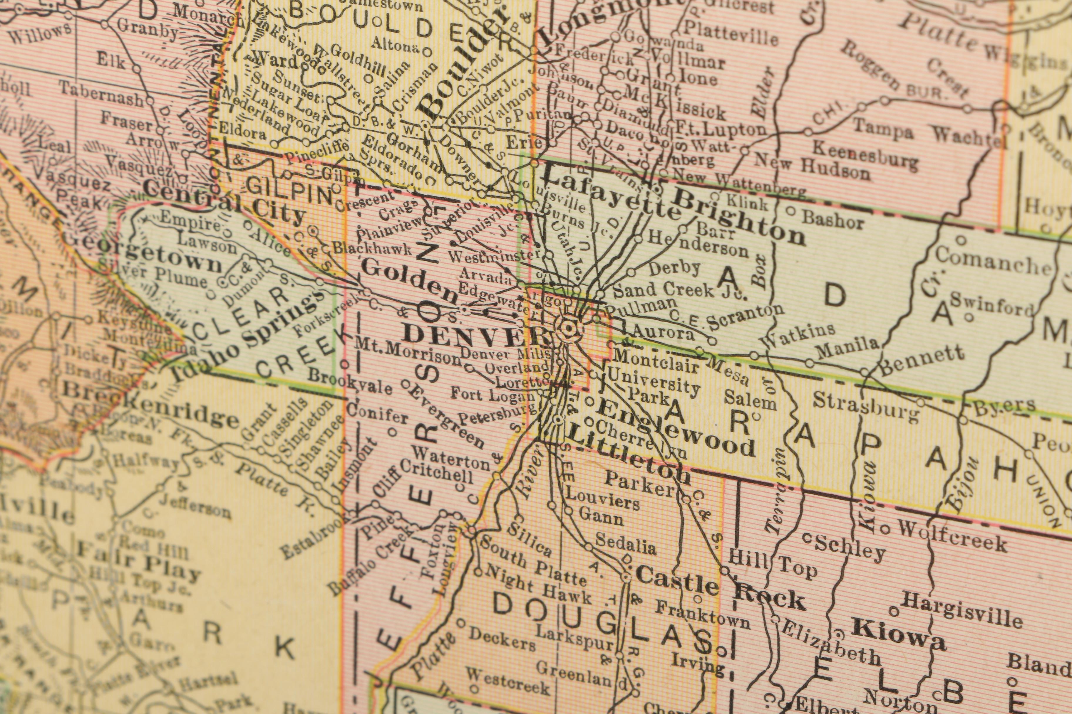 Antique 1914 Rand McNally & Co. Map of Colorado