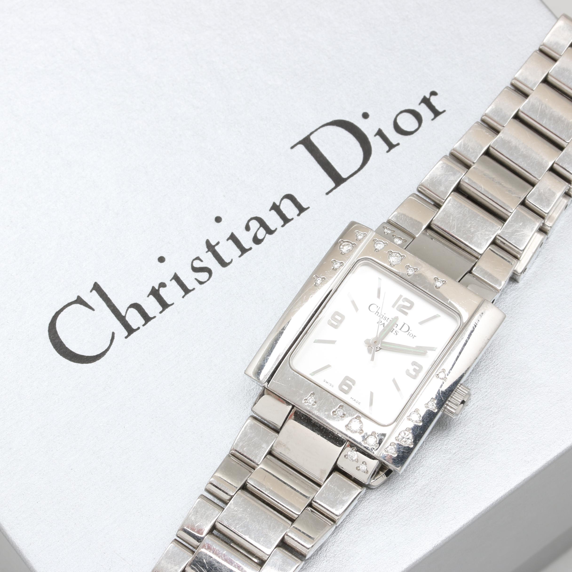 Christian Dior "Les Montres" Stainless Steel Diamond Watch with Box