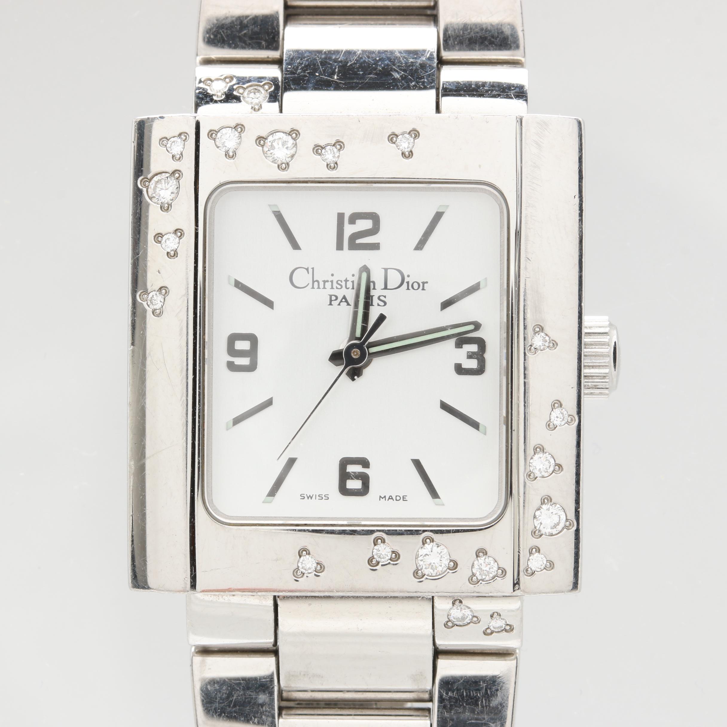 Christian Dior "Les Montres" Stainless Steel Diamond Watch with Box