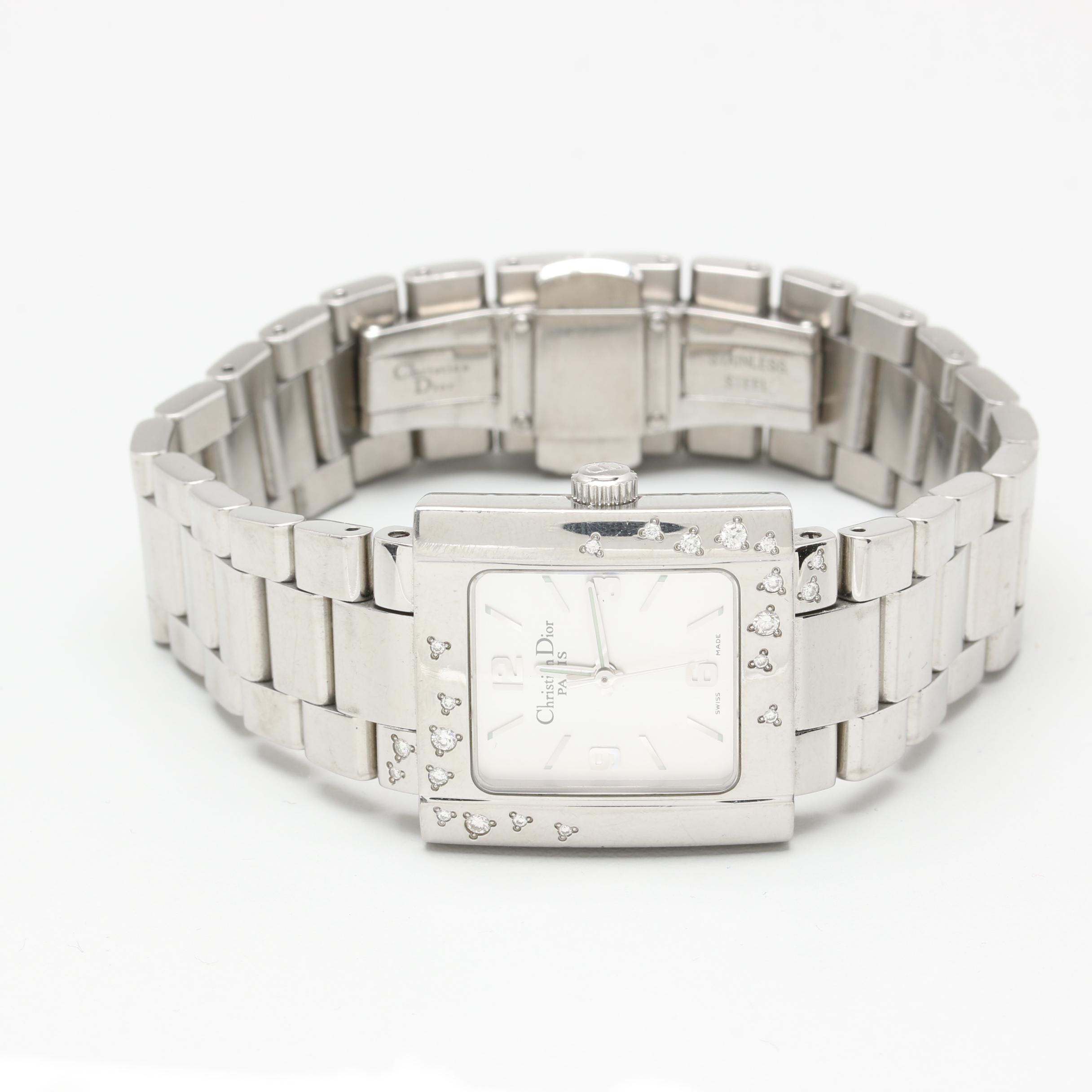 Christian Dior "Les Montres" Stainless Steel Diamond Watch with Box