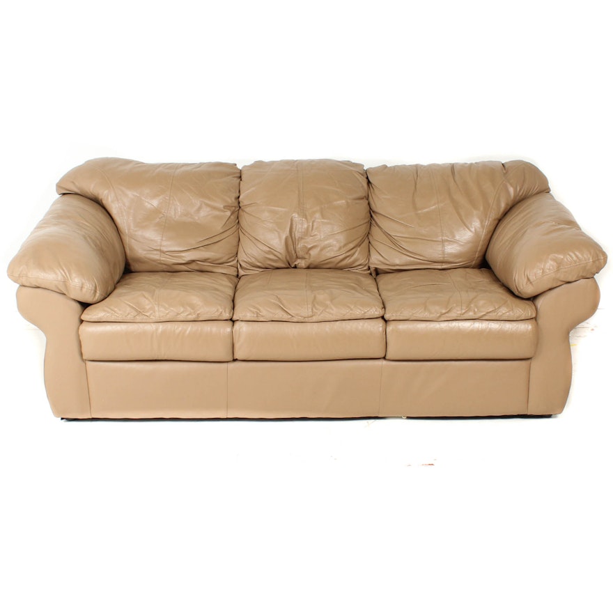 Sealy Contemporary Buff Leather Sofa