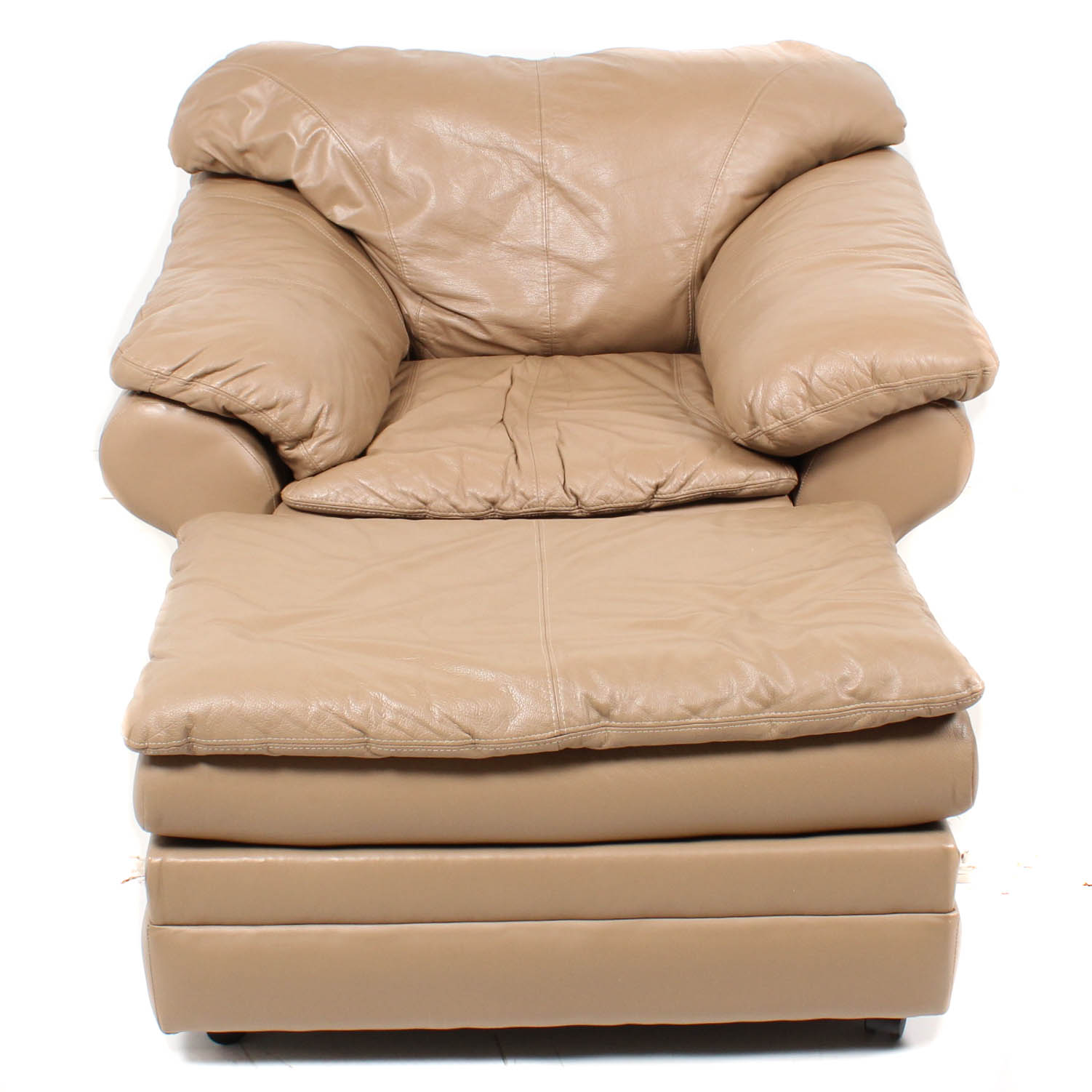 Sealy Buff Leather Club Chair and Ottoman