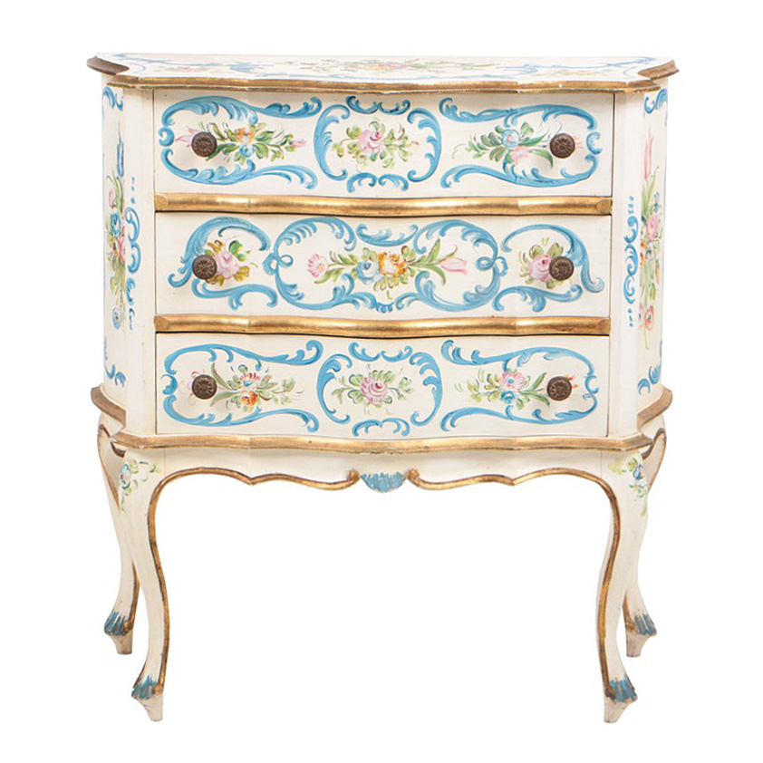Louis XV Style Paint-Decorated and Parcel-Gilt Bedside Commode, 20th Century