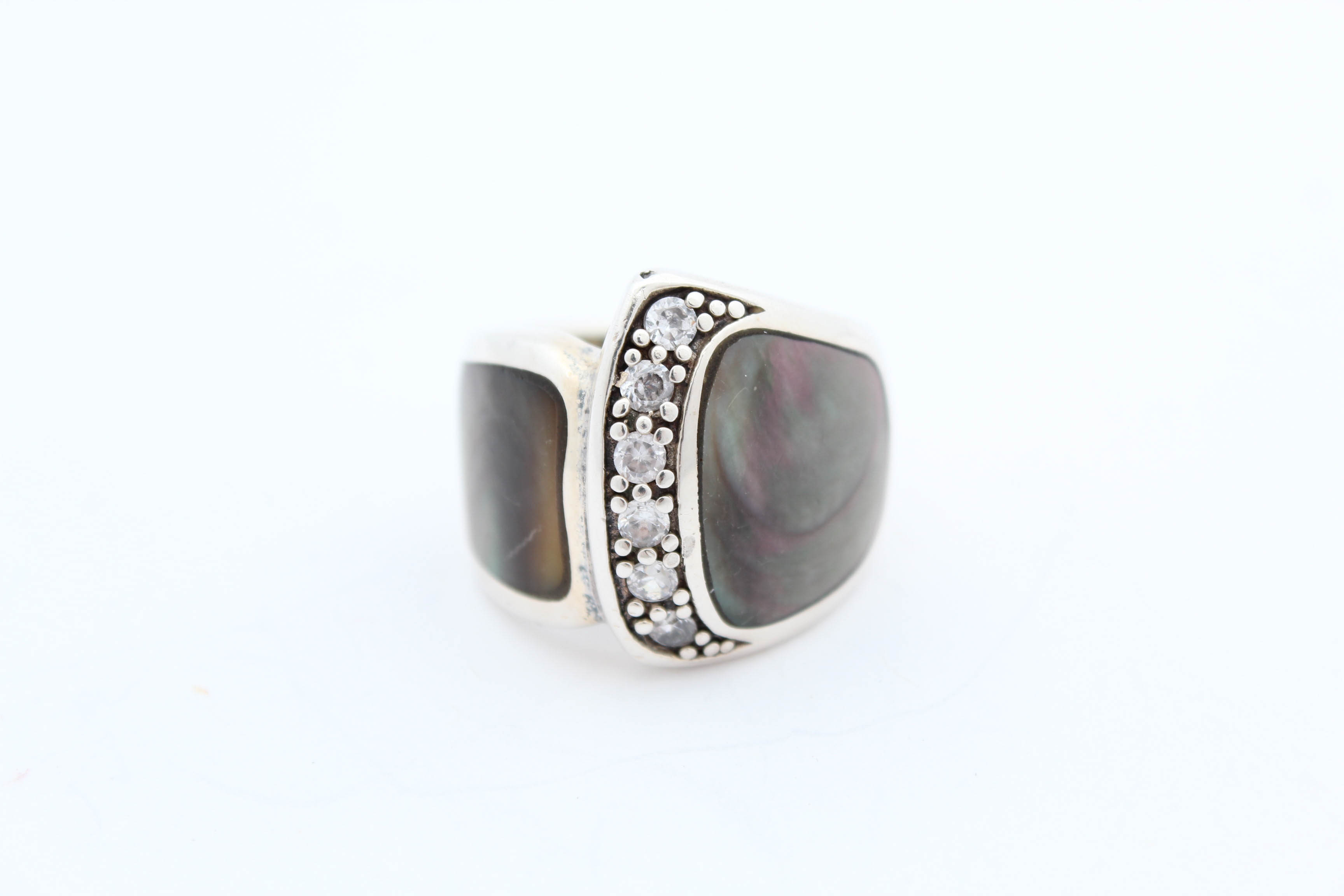 Sterling Silver Abalone and Cubic Zirconia Ring and Earrings